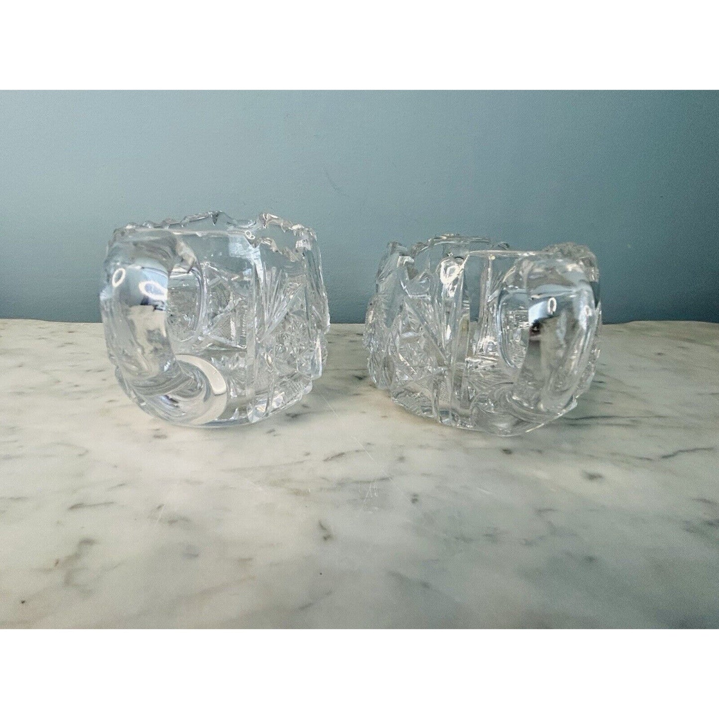 EUC American Brilliant Cut Crystal Glass Pinwheel Creamer Sugar Bowl Set ABP