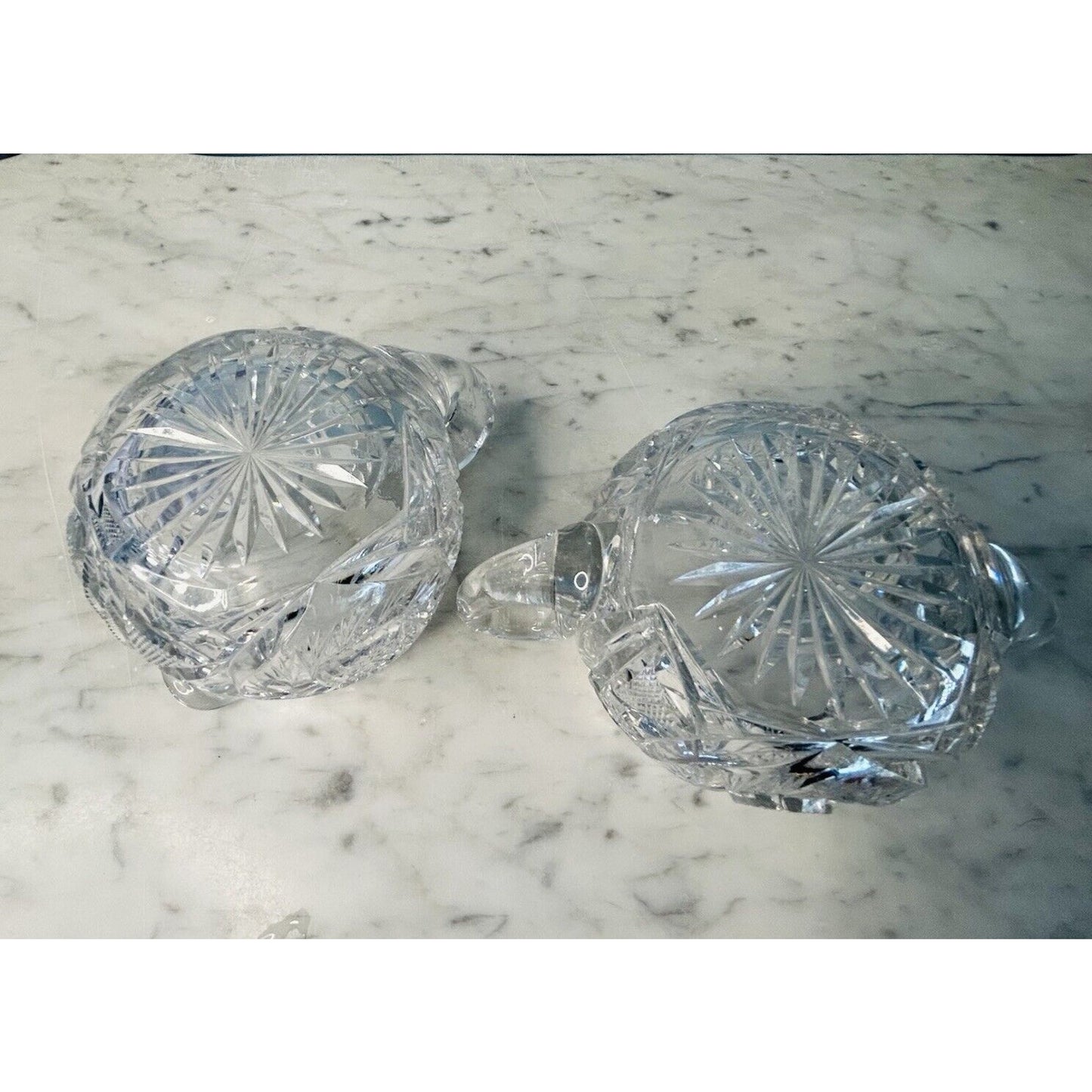 EUC American Brilliant Cut Crystal Glass Pinwheel Creamer Sugar Bowl Set ABP