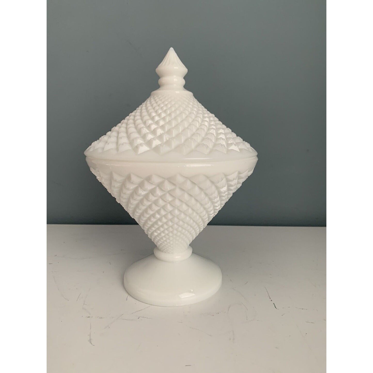 Vintage Westmoreland English Hobnail Sawtooth Milk Glass Compote Dish Lid