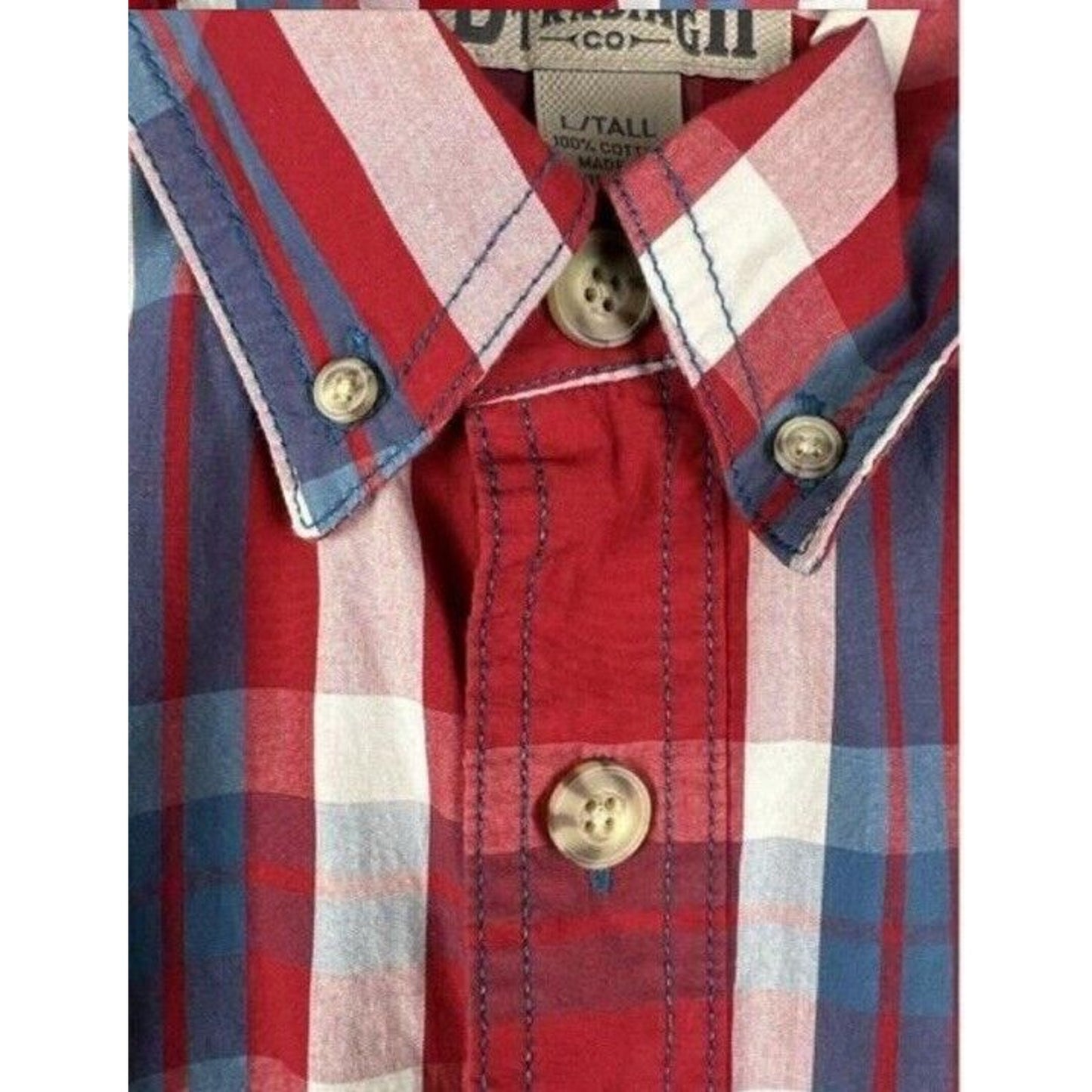 Duluth Trading Men’s Size Large Tall Red Short Sleeve Button Down Plaid Shirt