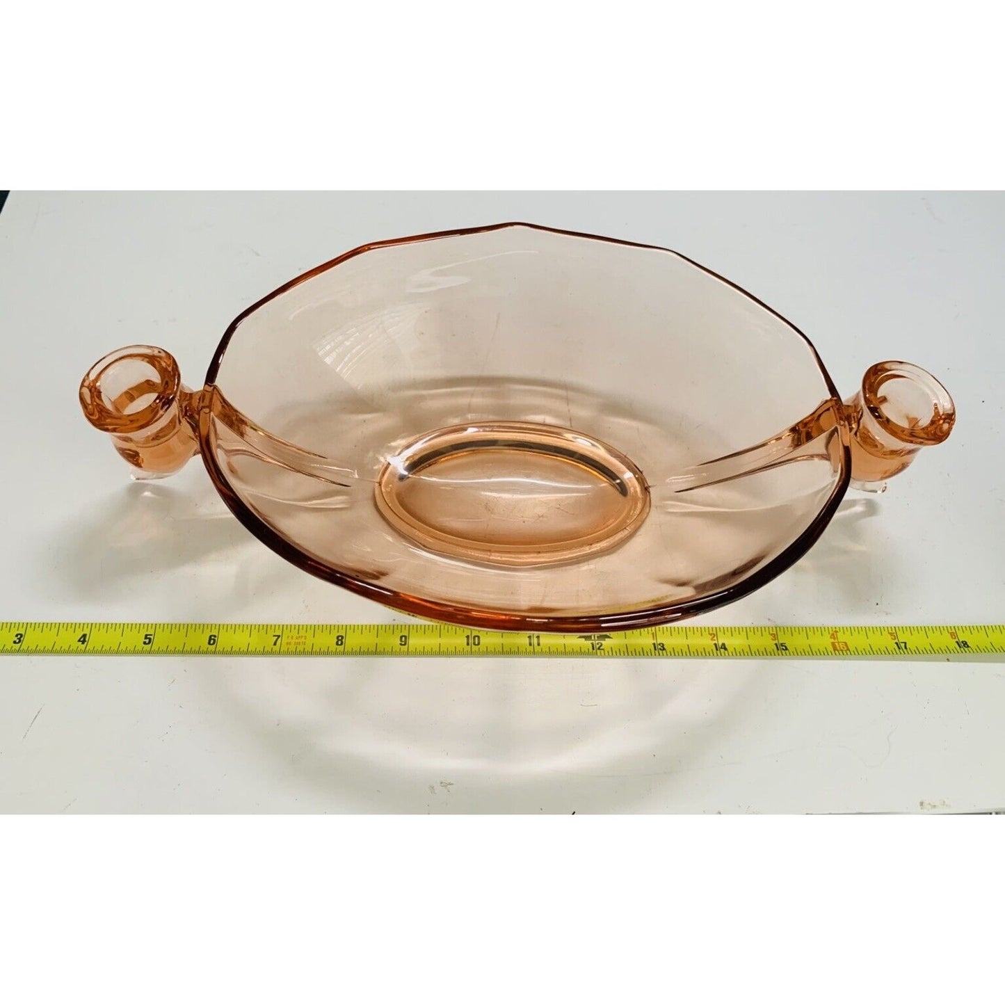 Vintage Fostoria Fairfax Pink Rose Depression Glass Oval Bowl w/ Candle Holder