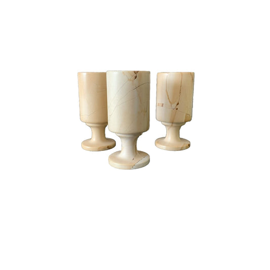 Set Of 3 Marble Onyx Shot Glasses Cups Gorgeous Vintage Hand Made Brown Tan