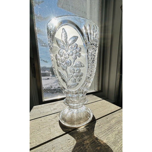 Vintage Kristal Zajecar Floral Cut Lead Crystal 10” Vase Clear Frosted Glass