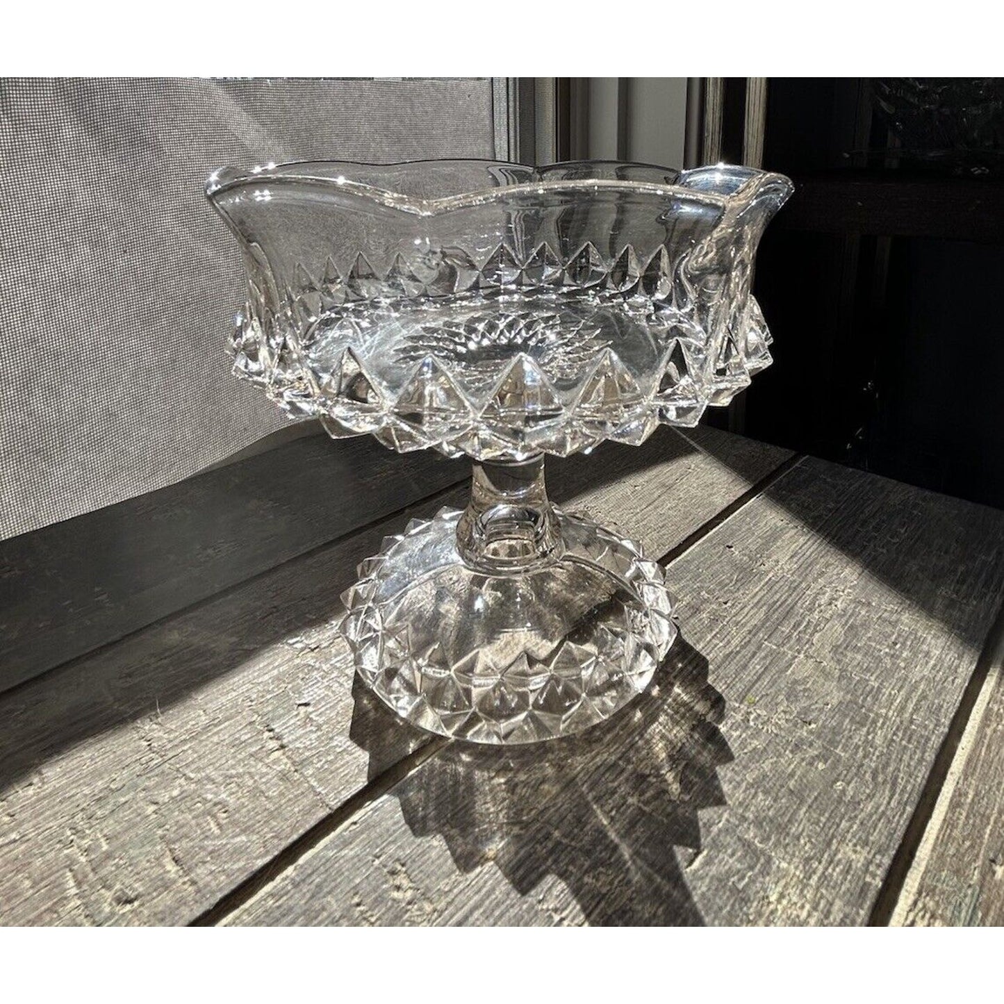 EAPG Bryce Bros Amazon Sawtooth Footed Compote Scallop Rim Early American 1890's