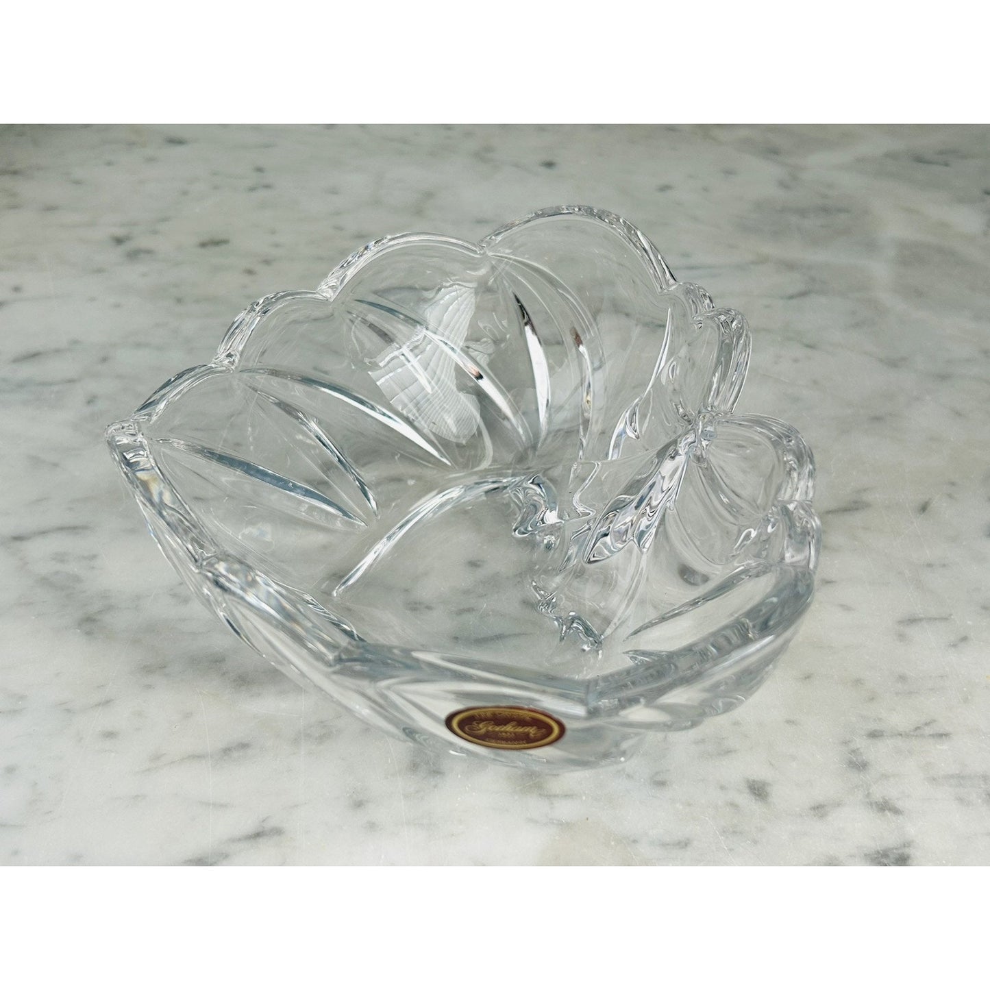 Gorham Heart Shaped Fine Crystal Bowl w/ Bow Germany Candy Dish 1831 Trinket