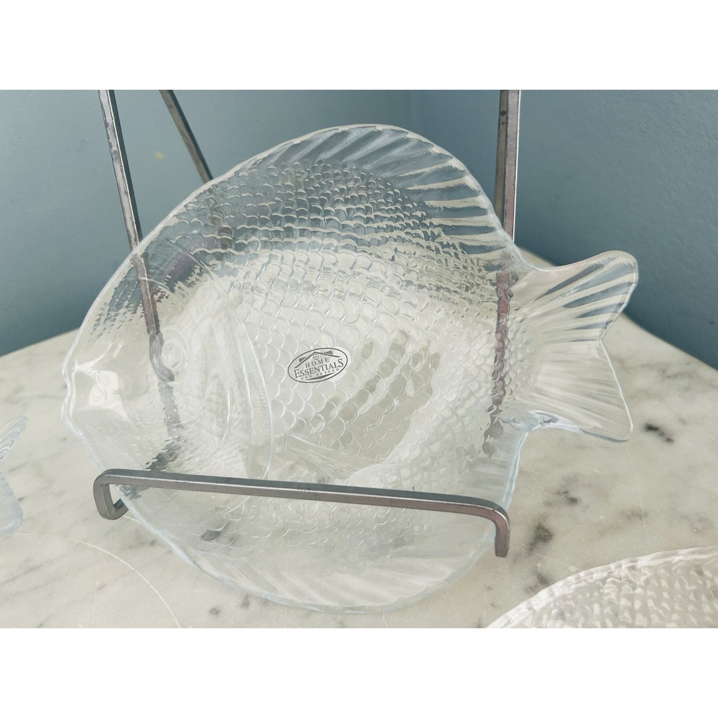 4 New Home Essentials Fish Plates Clear Glass Small Dessert Appetizer Stackable