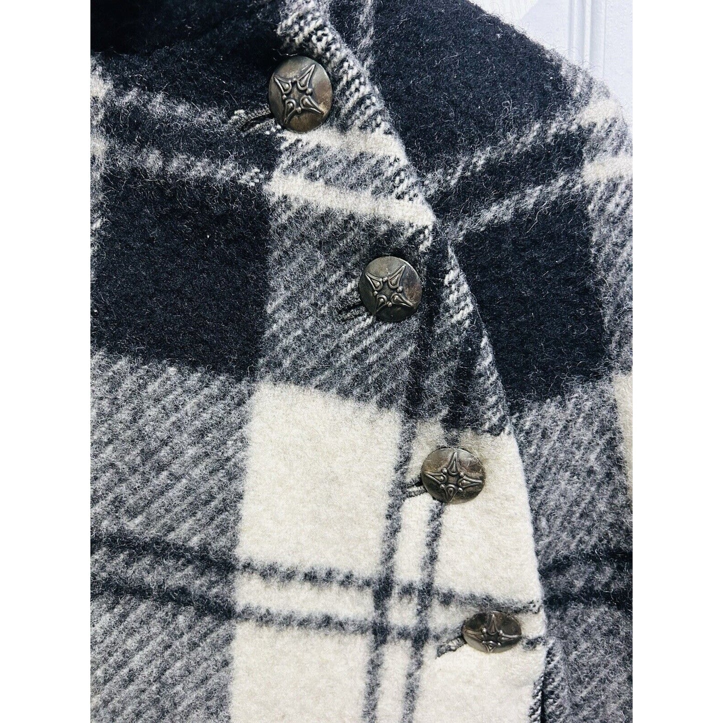 Vintage Boru Jimmy Hourihan Dublin Wool Cape Heavy Winter Coat Black Cream Plaid