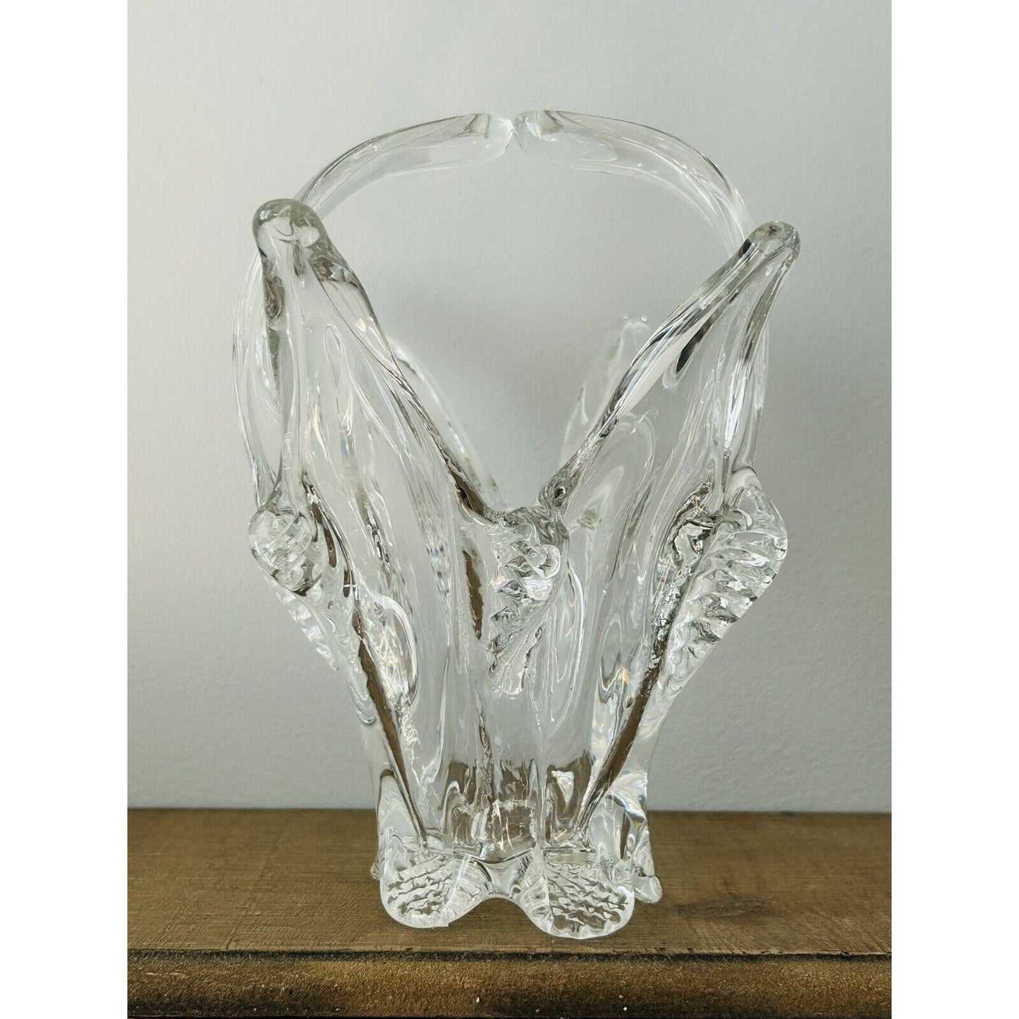 Vintage Chalet Crystal Basket Canadian Clear Art Glass 6" Whimsy Handle MCM 1960