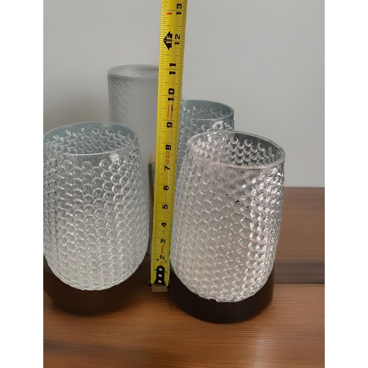 3 Pottery Barn Pebbled Stone Pattern Vase Large Clear Glass Hobnail Home Decor