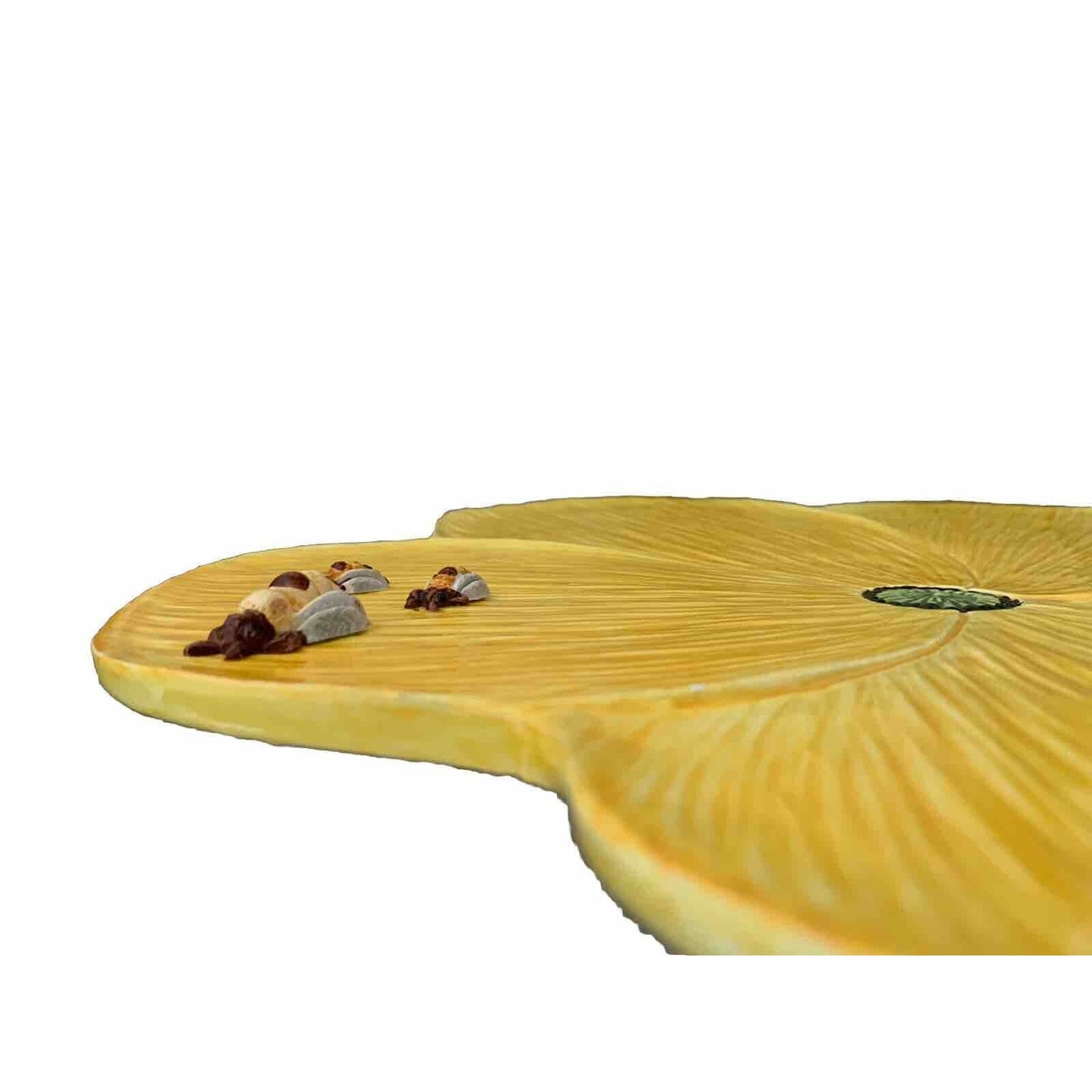 Vintage Italian Yellow Ceramic Flower Blossom Bees 3D Serving Tray Platter Dish