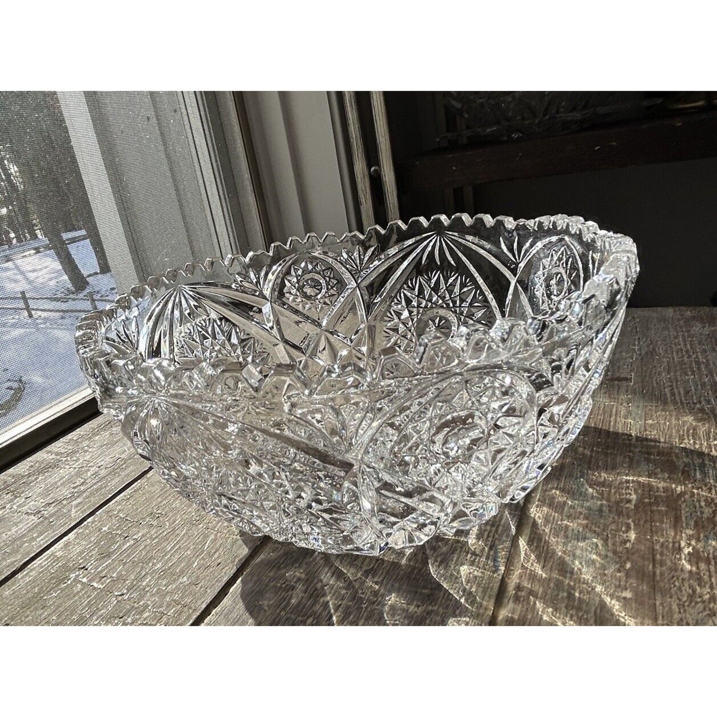 Antique American Brilliant Period ABP Pressed Cut Glass 8.5” Bowl Heavy Sawtooth