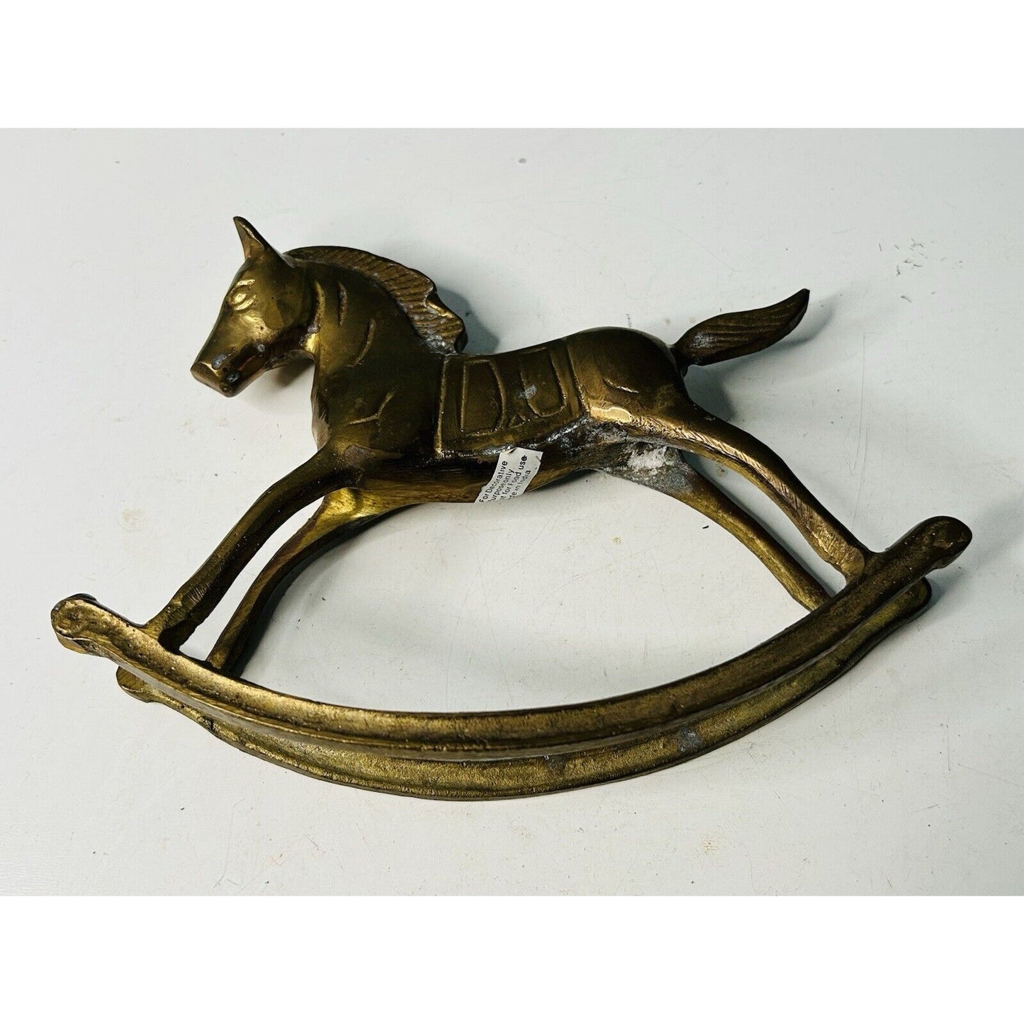 Vintage Solid Brass 6” Rocking Horse Pony Figurine Patina Hand Made Paperweight