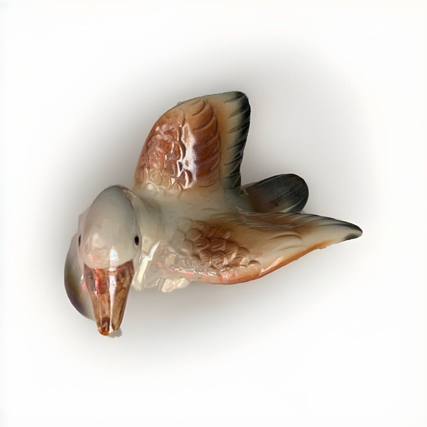 Ceramic Glazed White and Brown Duck Figure