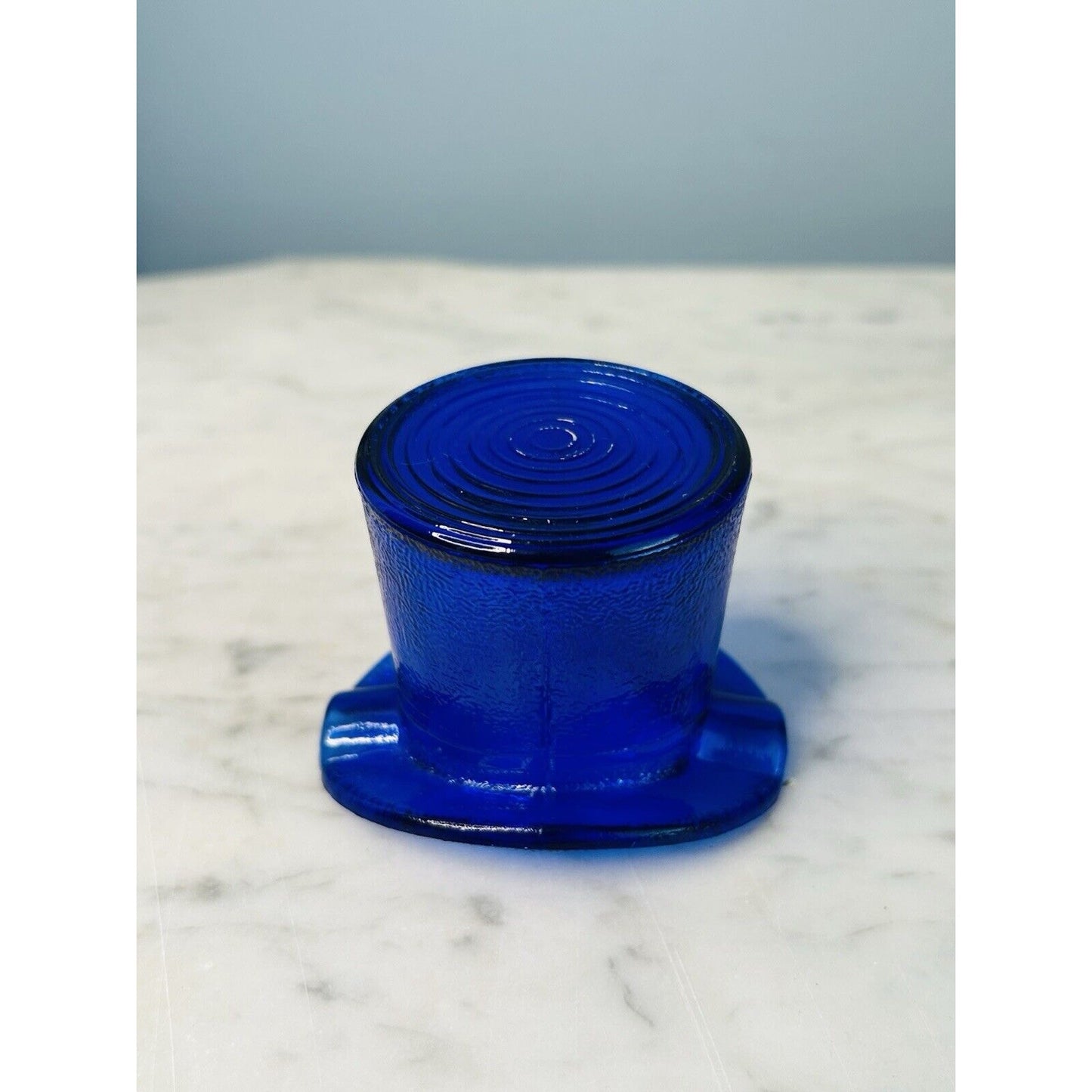 Vtg Cobalt Blue Art Glass Top Hat AshTray Trinket Collectible Figurine Toothpick