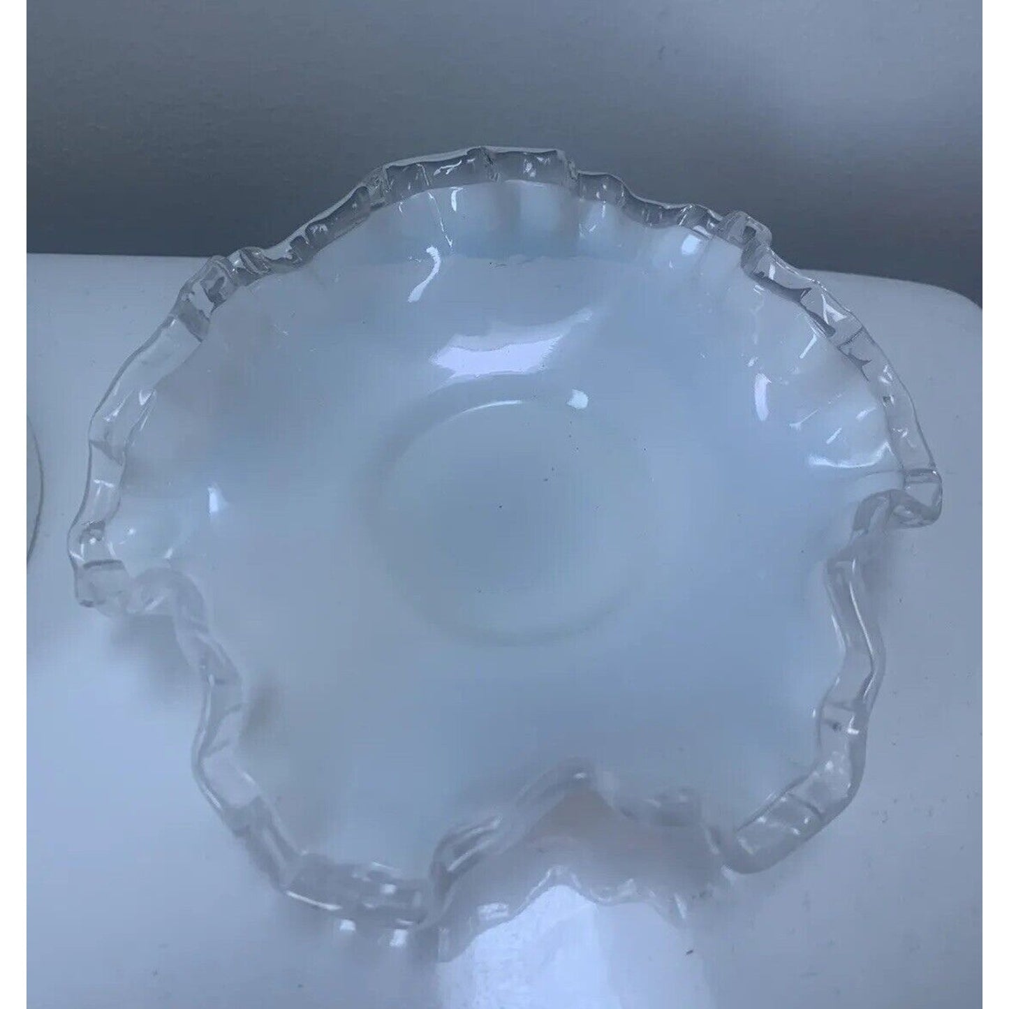 Opalescent Fenton Style Silver Crest White Glass Bonbon Candy Dish