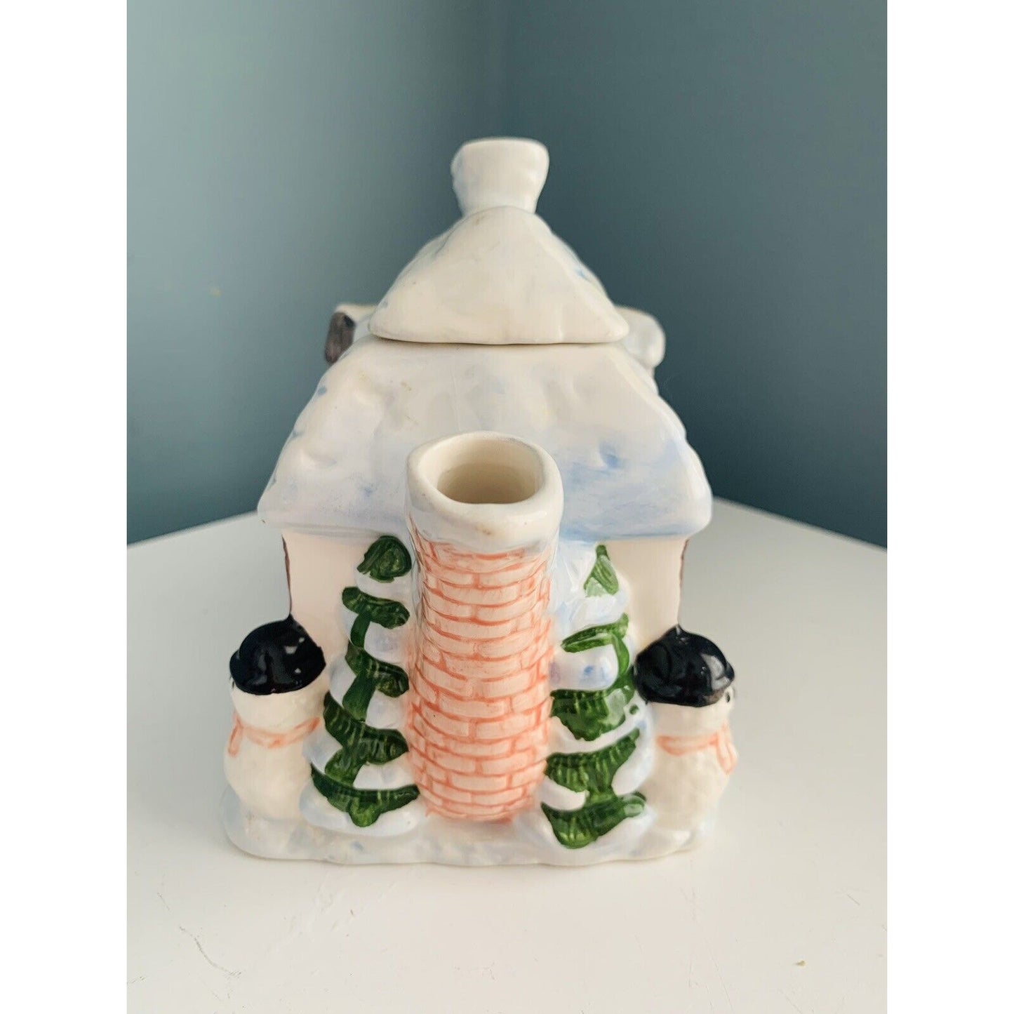 Ceramic Teapot House In Winter Scene By Scott's Inc. Snowman Christmas House Tea