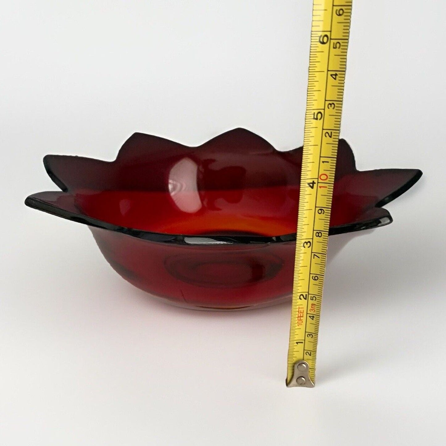 Vintage Fenton Amberina Ruby Red Orange Glass Glows 9” Lotus Bowl Flower