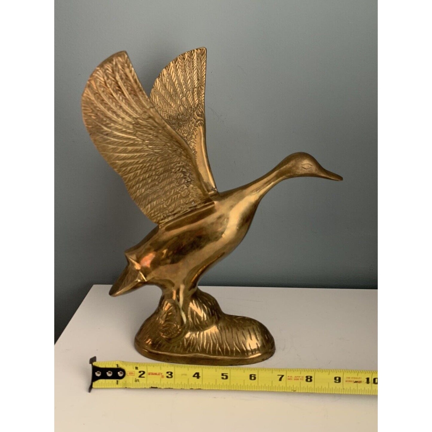 Vintage Solid Brass Taking Off Flying Duck Wings Up 14.75'' Tall