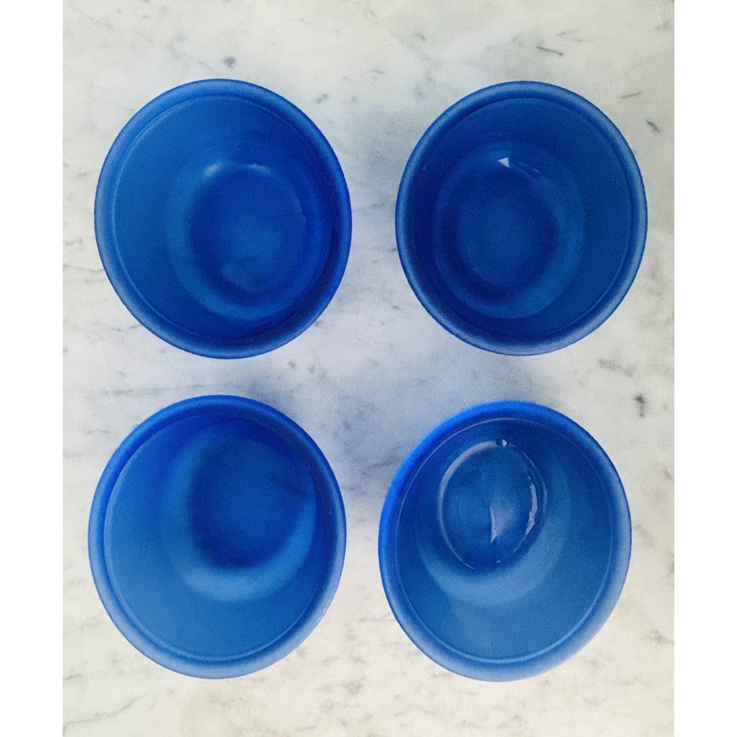 (4) Anchor Hocking Frosted Cobalt Blue Custard Cups Dessert Bowls Vintage 4 1/8”