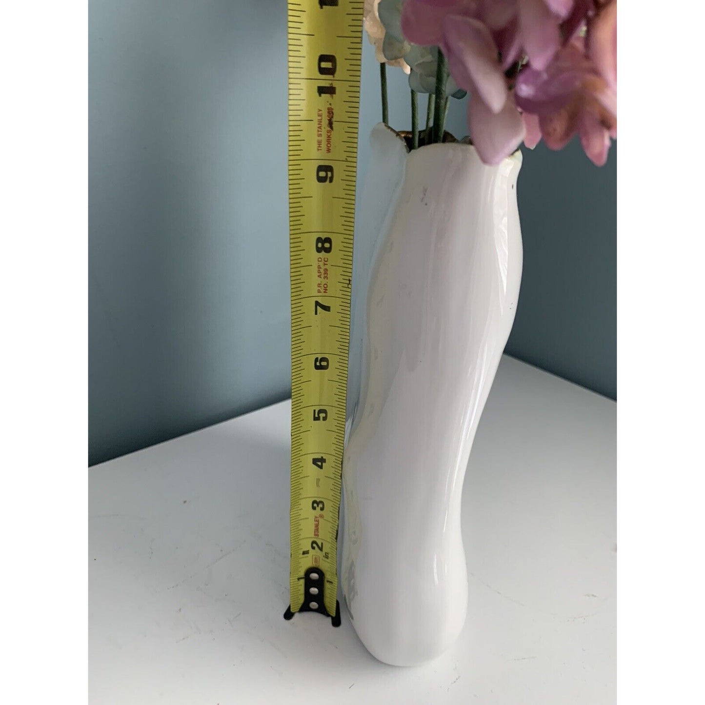 Modern White Vase Art Deco Oblong Unique Shape MCM Style 9” Statement Home Decor