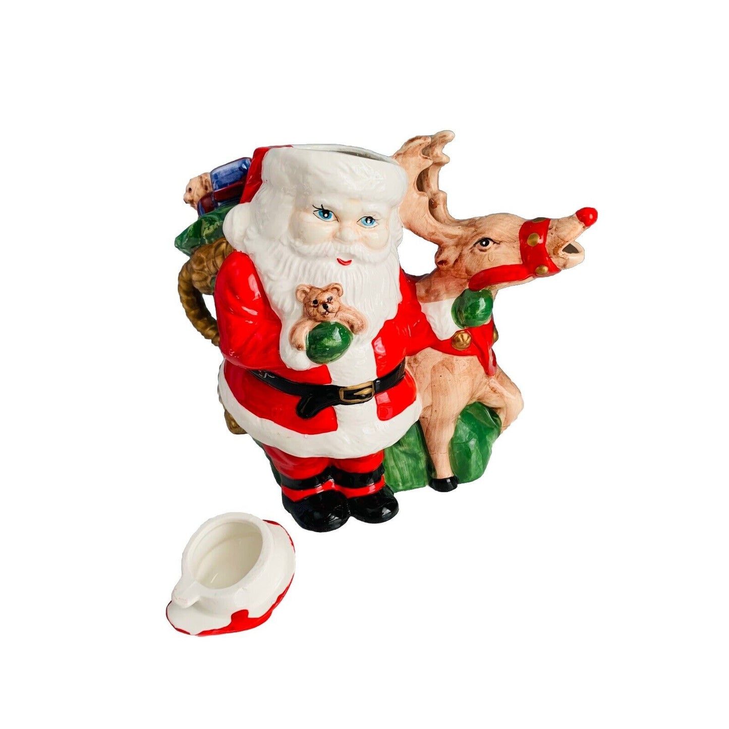 Vintage Teapot Santa Clause Reindeer Christmas Holiday Tea Beverage Dispenser