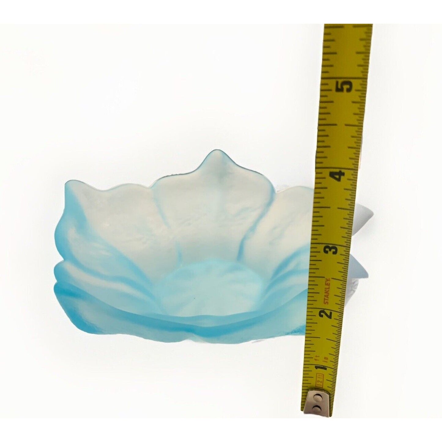 Viking Epic Satin Blue Glass Lotus Dish Bowl Flower Shaped Frosted Vintage Petal