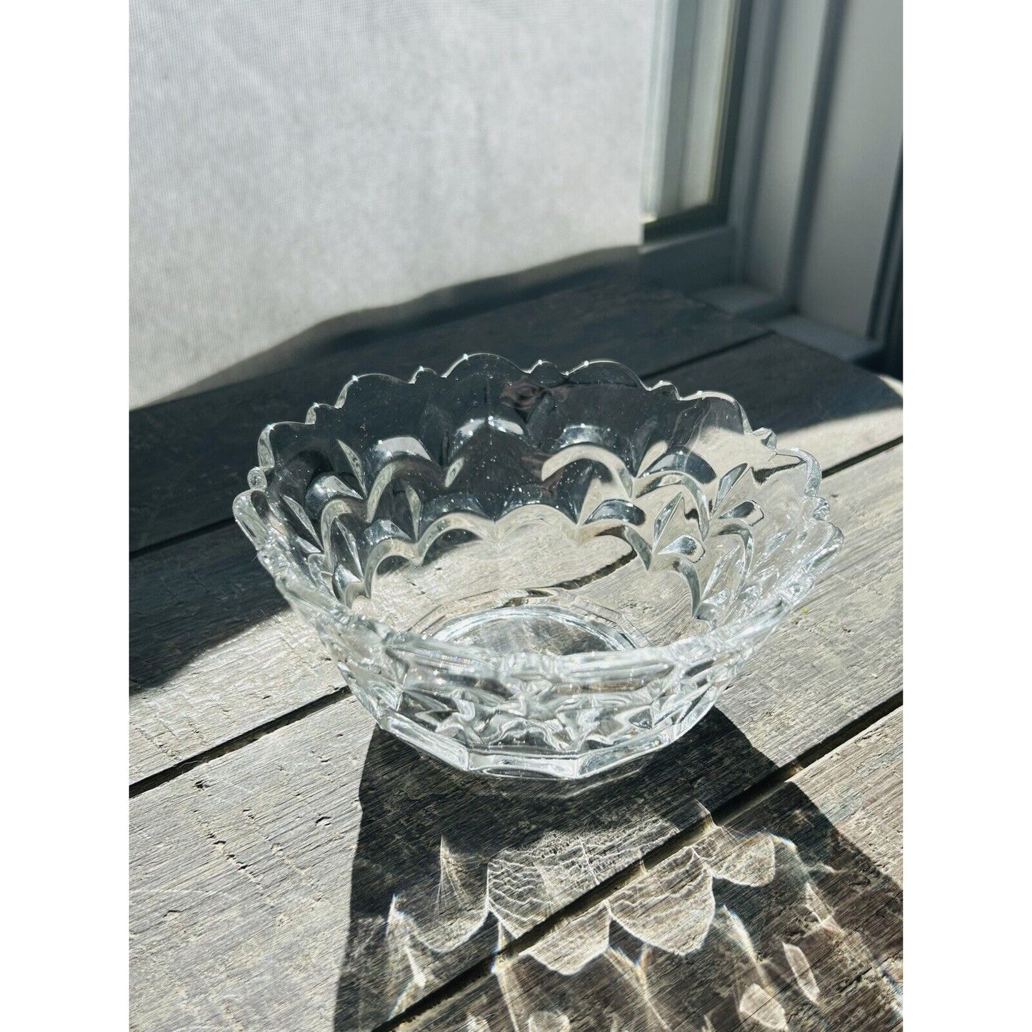 Vintage Heisey 6 1/4” Nappy Bowl Impressed Diamond H Scallops Clear Glass Dish