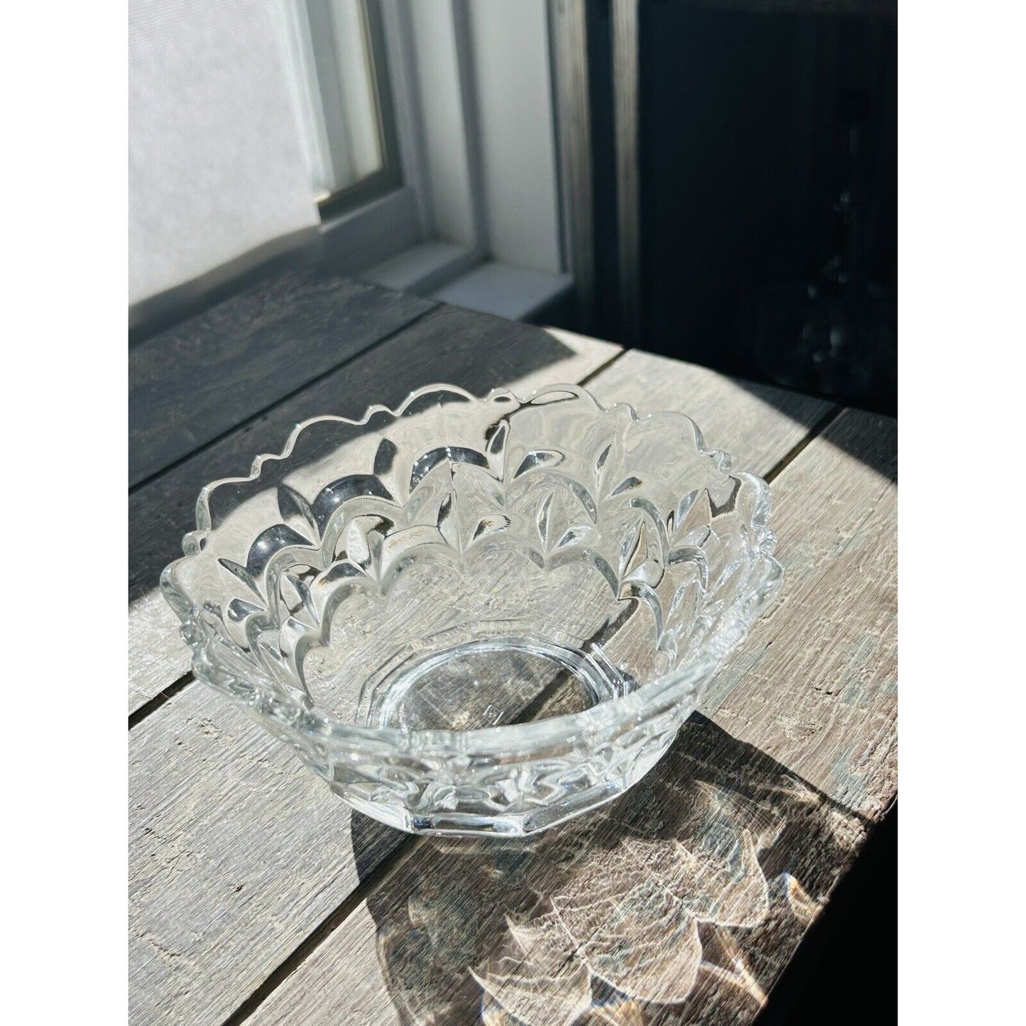 Vintage Heisey 6 1/4” Nappy Bowl Impressed Diamond H Scallops Clear Glass Dish