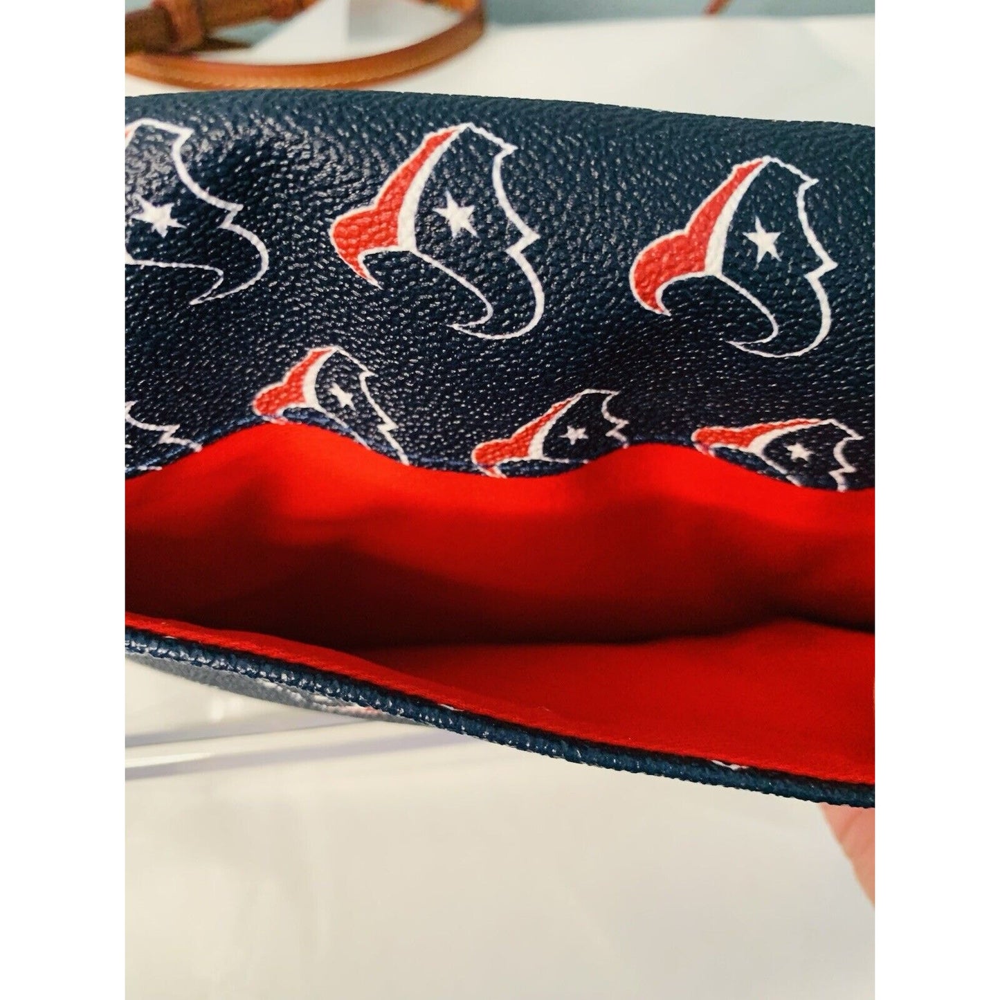 New Dooney & Bourke Houston Texans Foldover Crossbody Clutch Blue Red NFL