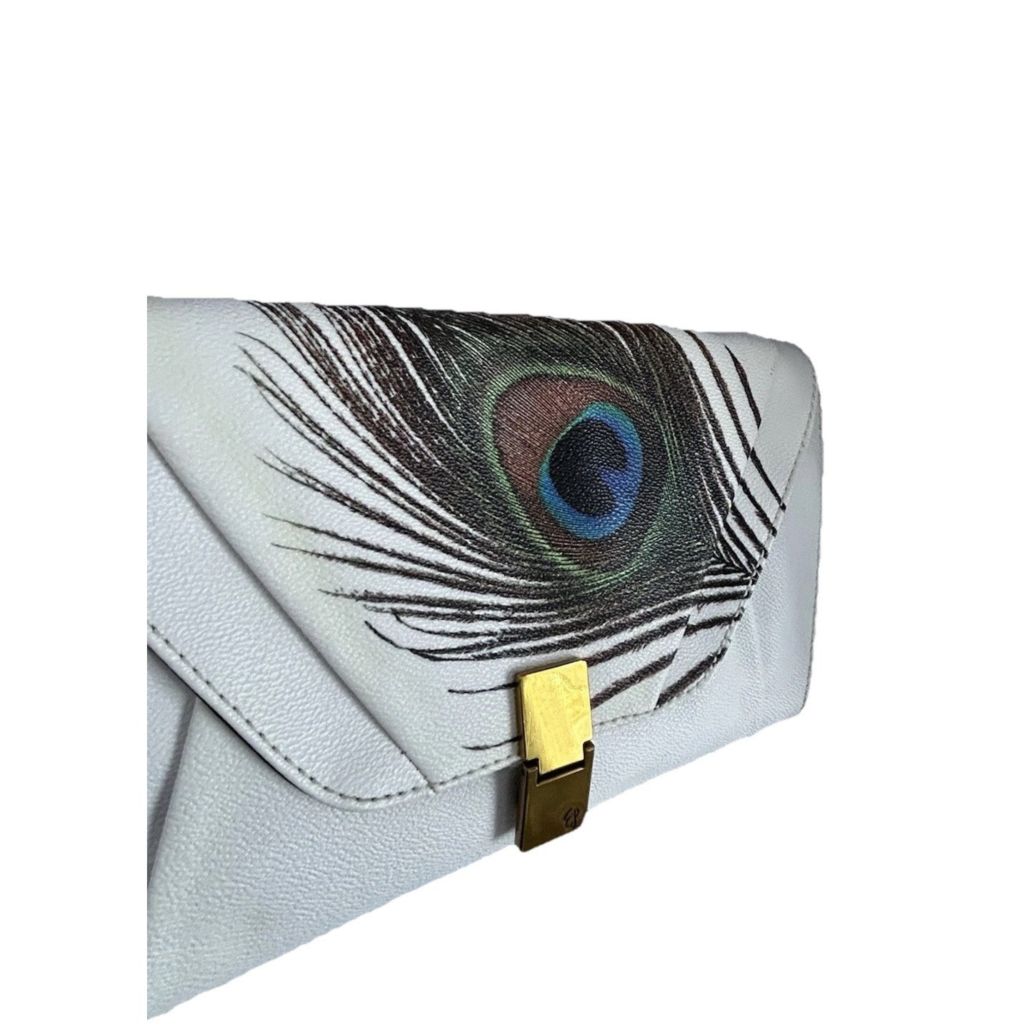 Elliott Lucca Peacock Clutch Satchel Shoulder Crossbody Bag Leather White Ivory