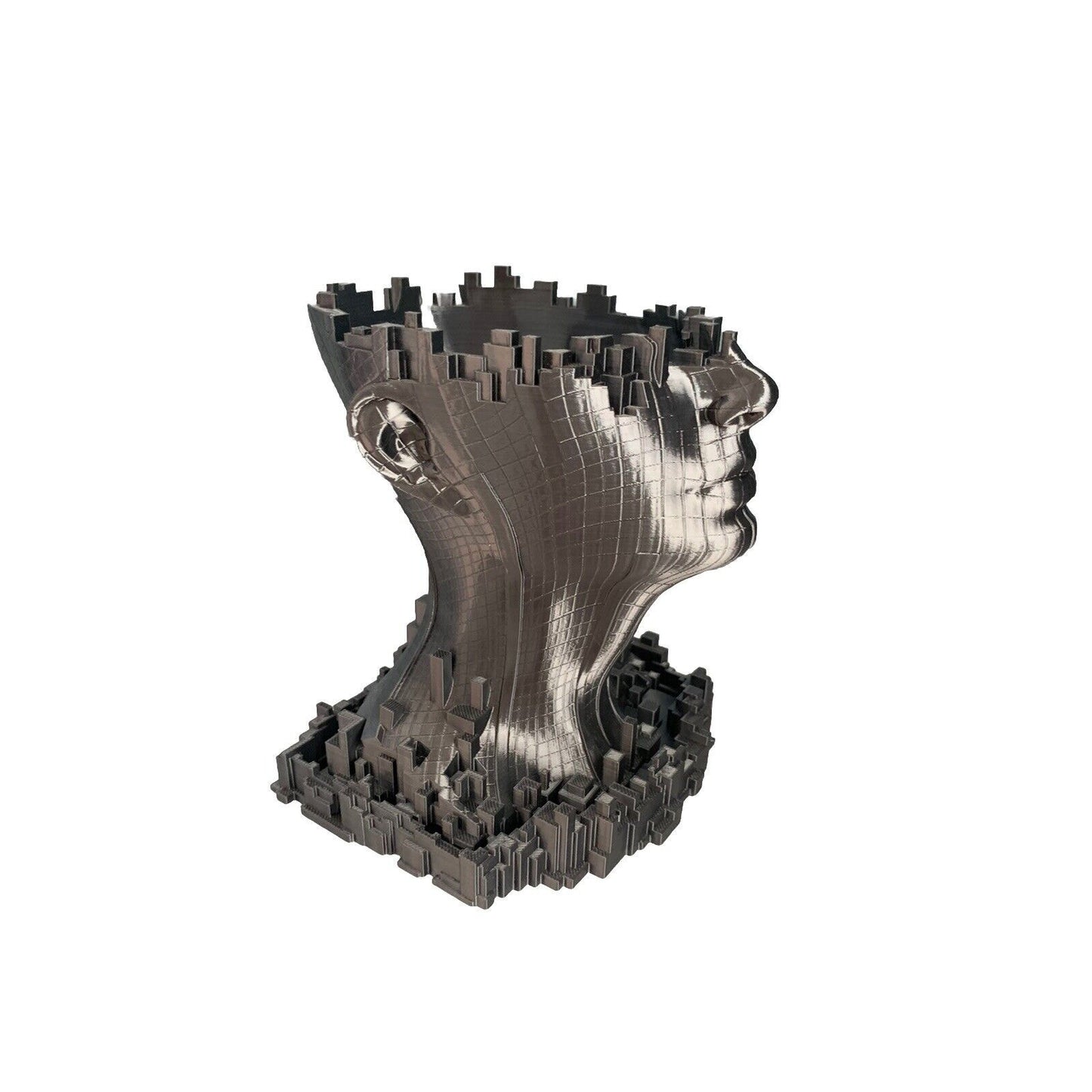 3D Pixel Printed Head Planter Drip Tray Vase Pot Female Face Art Deco Home Decor