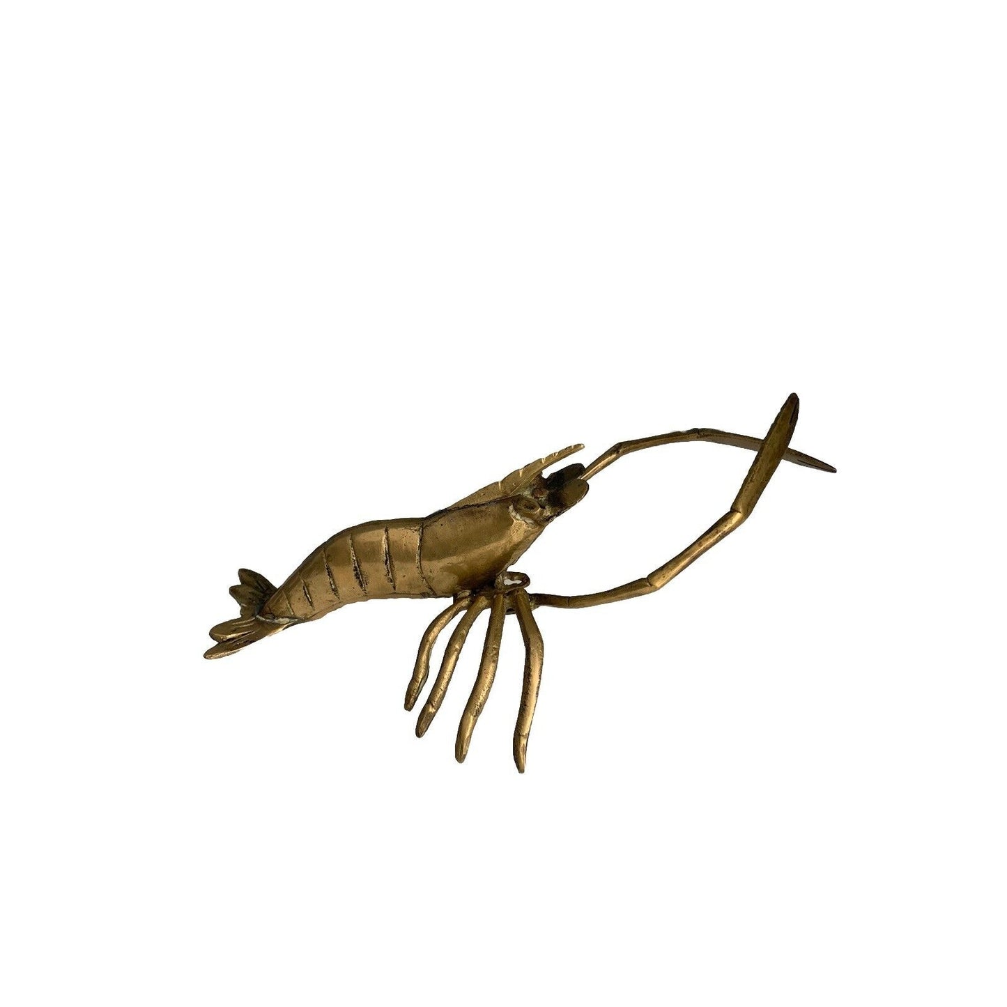 Brass Crawfish Crawdad Shrimp Prawn Ocean Gold Vintage MCM Nautical Coastal