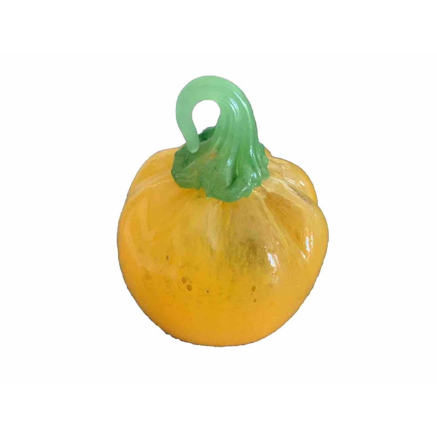 Corning Art Glass Pumpkin Orange Green 5 Inches Tall Hand Blown Halloween Decor