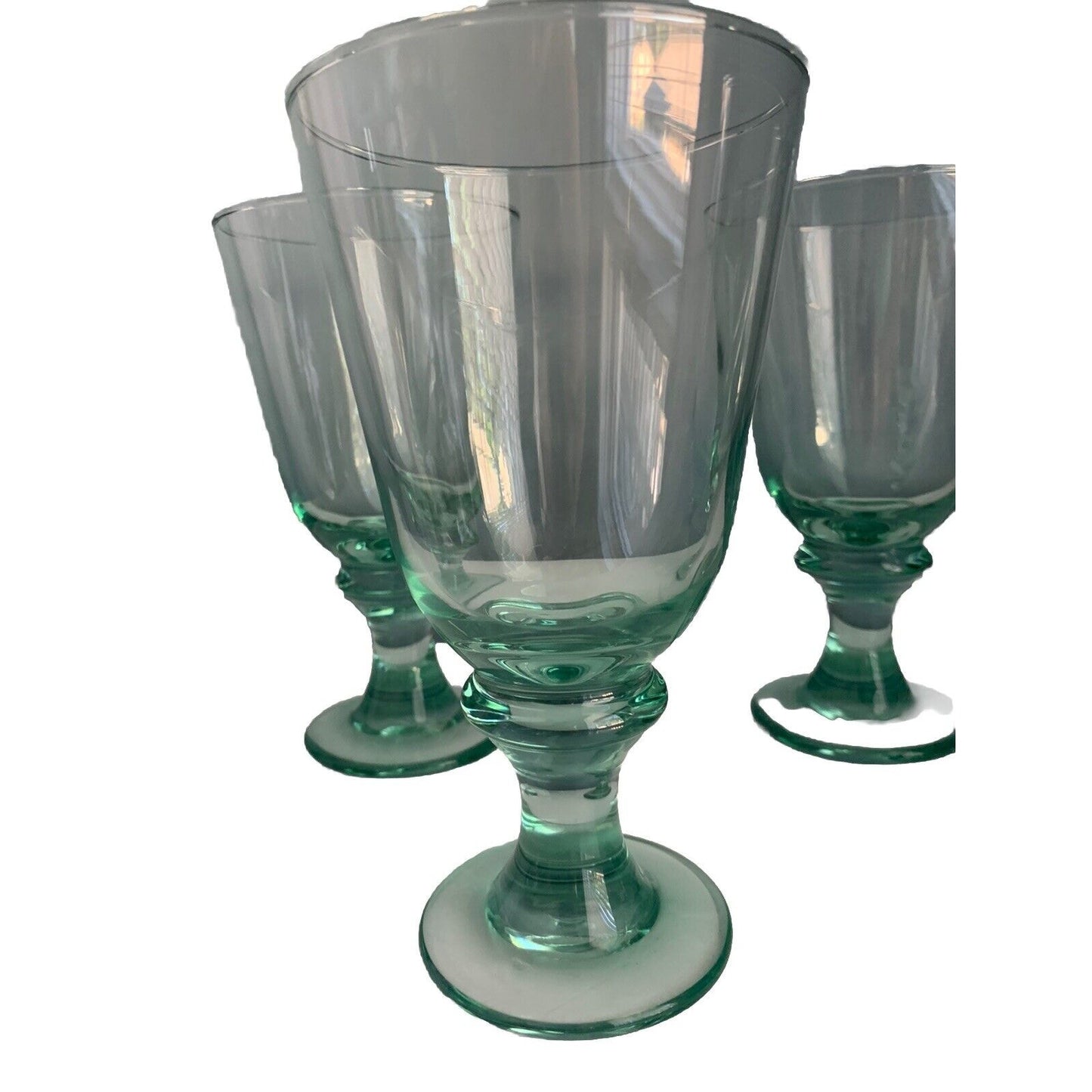 Libbey Goblet Vintage Green Set of 4 8” Water Wine Glasses Iridescent Footed MCM