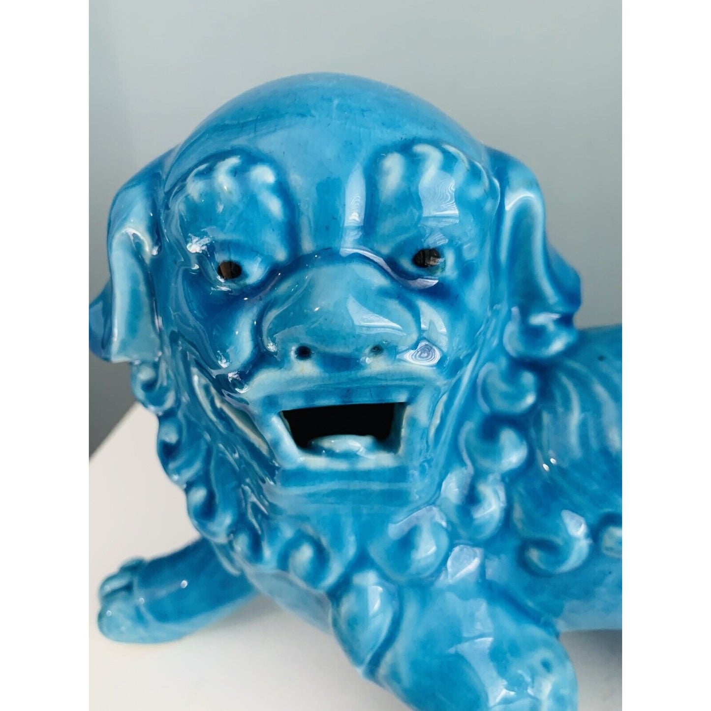 Antique Chinese Turquoise Blue Porcelain Foo Dog Lion Kangxi Era Asian Guardian