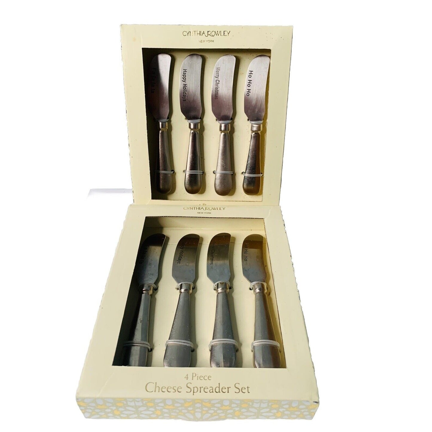 2 NIB Cynthia Rowley Appetizer Cheese Spreader 8 Piece Set Merry Christmas Ho Ho