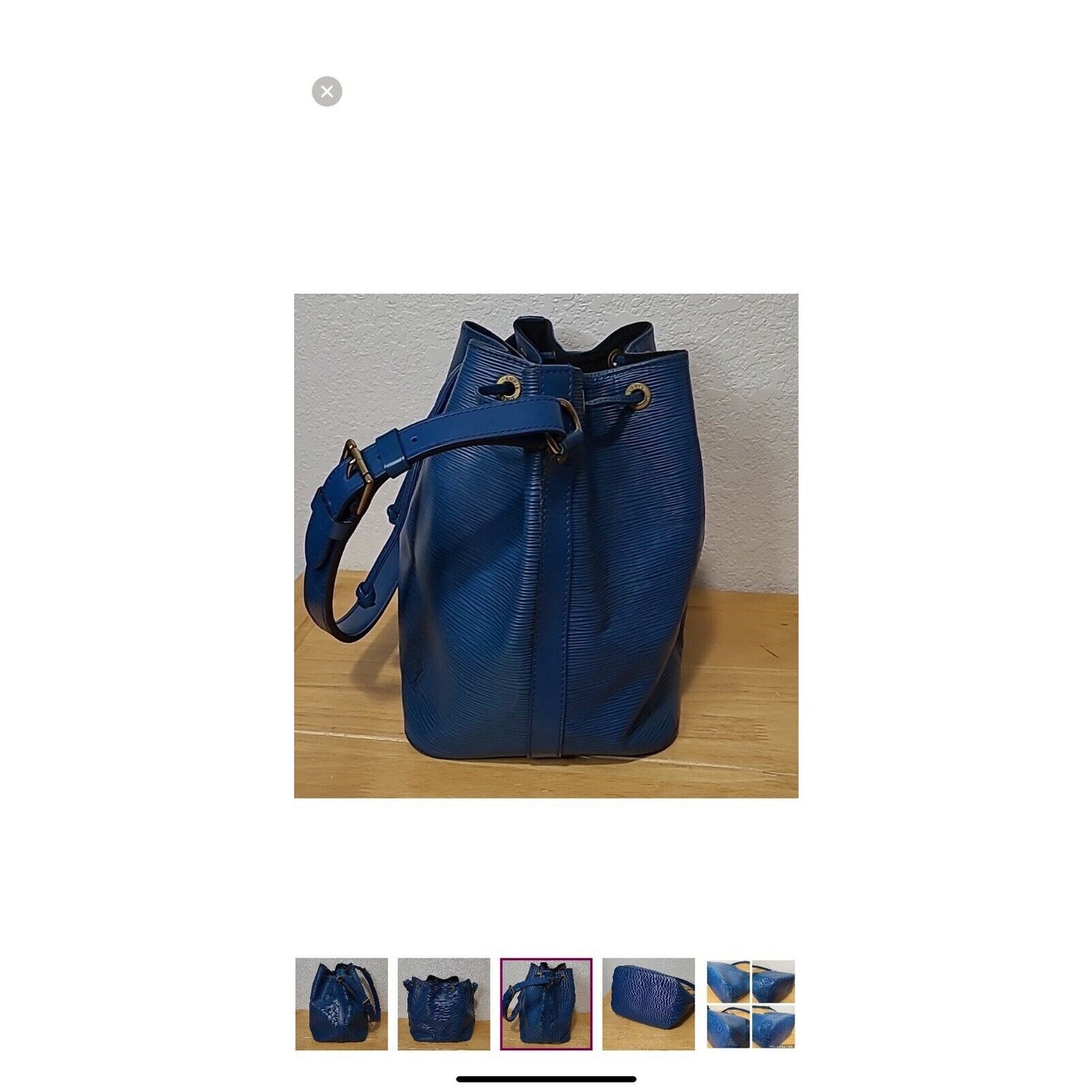 Louis Vuitton Noé Bucket & Drawstring Bag Blue Epi Leather Purse Handbag