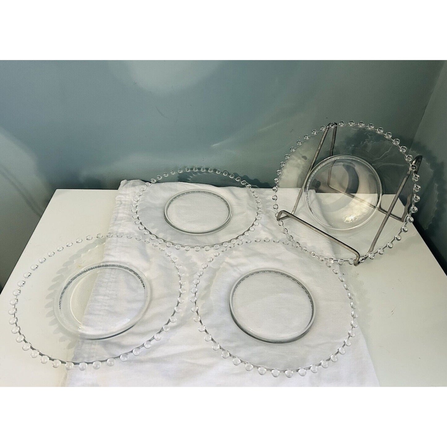 4 Vintage Candlewick Imperial Glass Elegant Clear Beaded Edge 8" Salad Plate Set