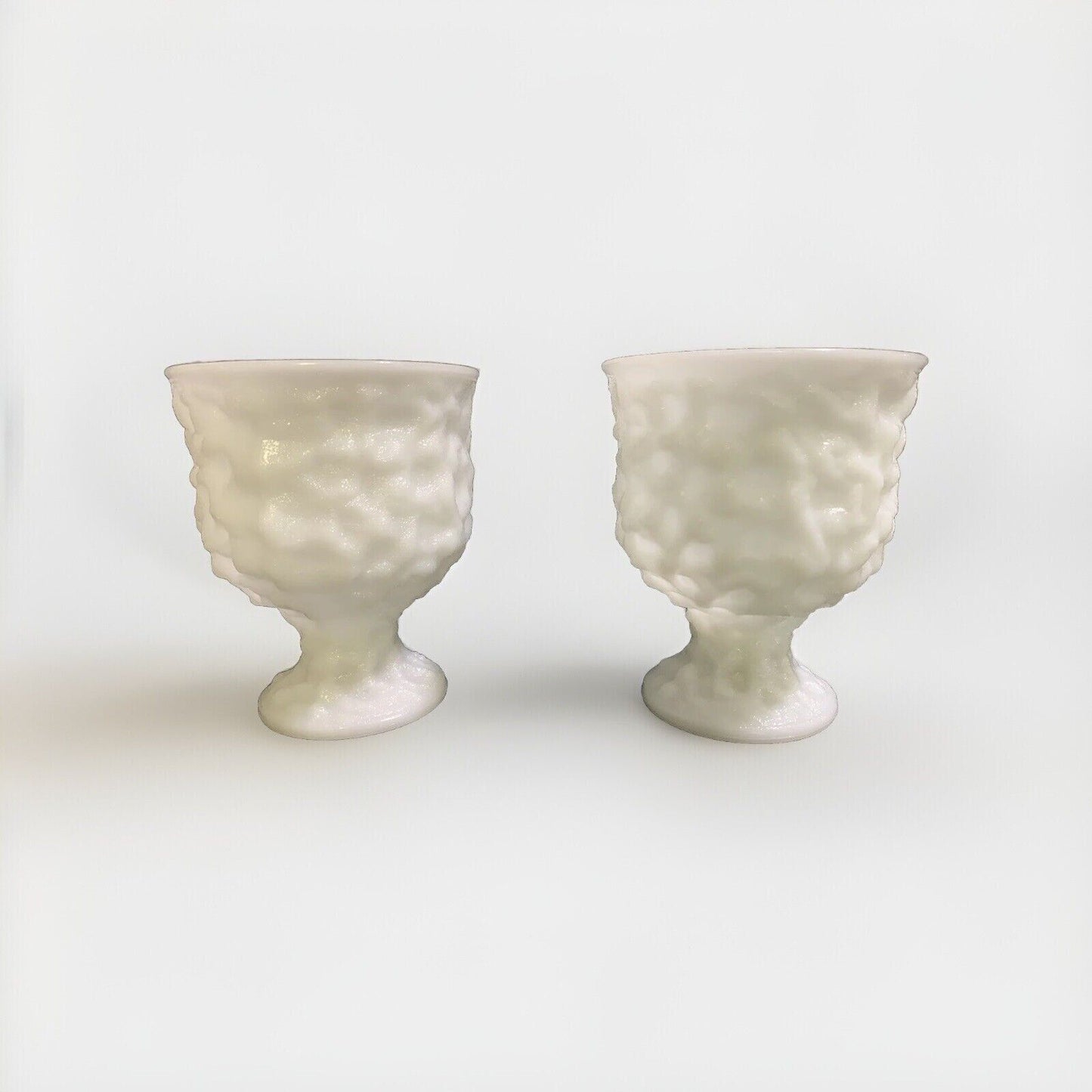 Set of 2 Brody Co Milk Glass crinkled pedestal planter Vases M3000 White Vintage