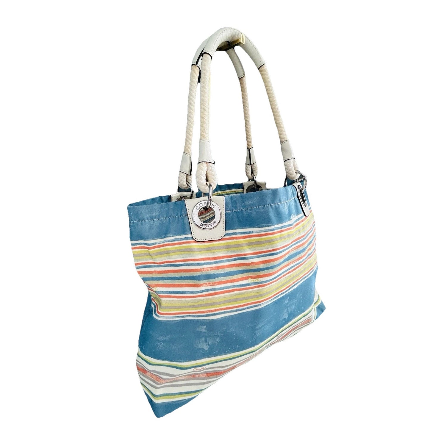 COACH Nautical East West Beach Tote Bag F16624 Sun Handbag Summer Purse Stripe