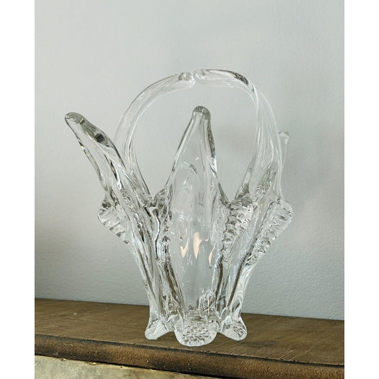 Vintage Chalet Crystal Basket Canadian Clear Art Glass 6" Whimsy Handle MCM 1960