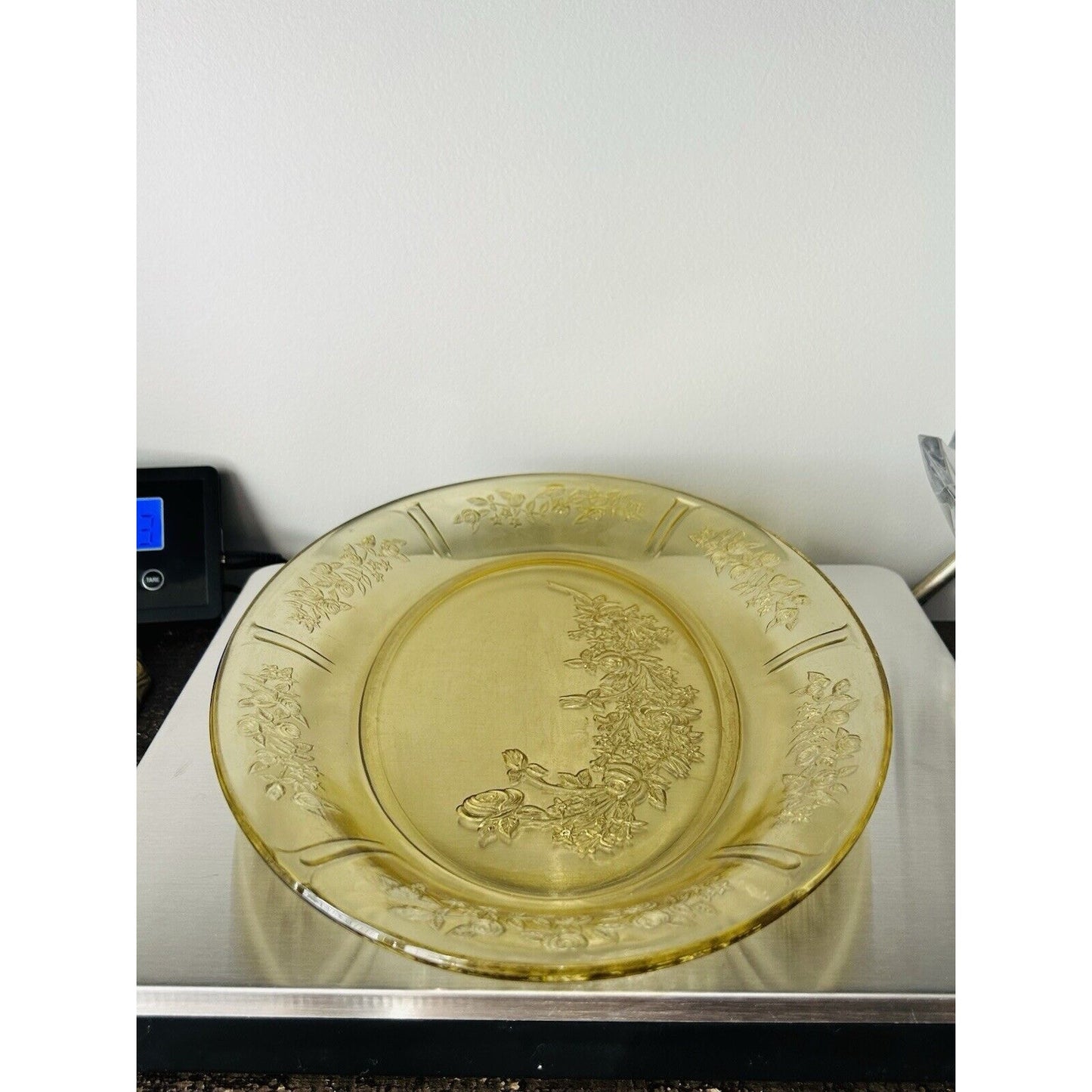 Federal Depression Glass Amber Sharon Cabbage Rose Serving Yellow Platter Plate