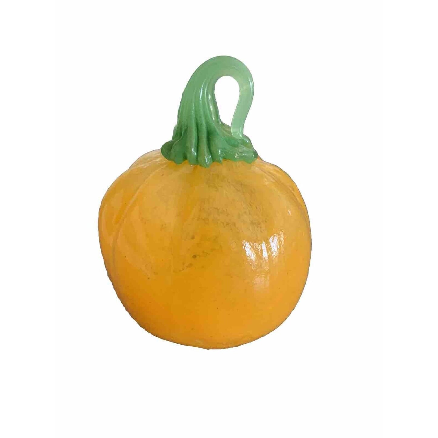 Corning Art Glass Pumpkin Orange Green 5 Inches Tall Hand Blown Halloween Decor