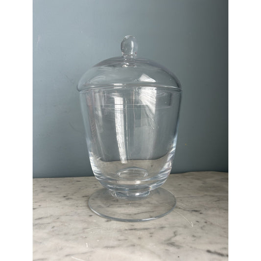 Apothecary Jar 10” Tall Clear Glass Footed Base Stem w/ Lid Top Heavy Solid