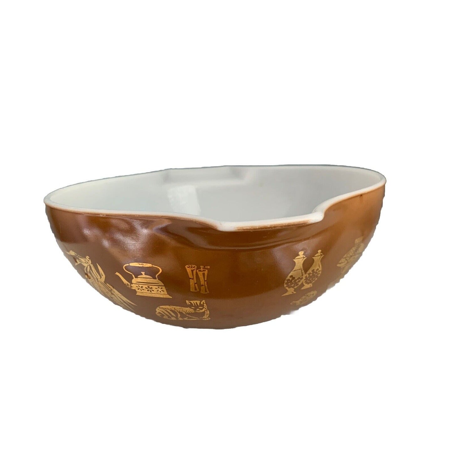 PYREX 444 Early Americana Cinderella Nesting Mixing Bowl 4 Qt Brown Gold Vintage