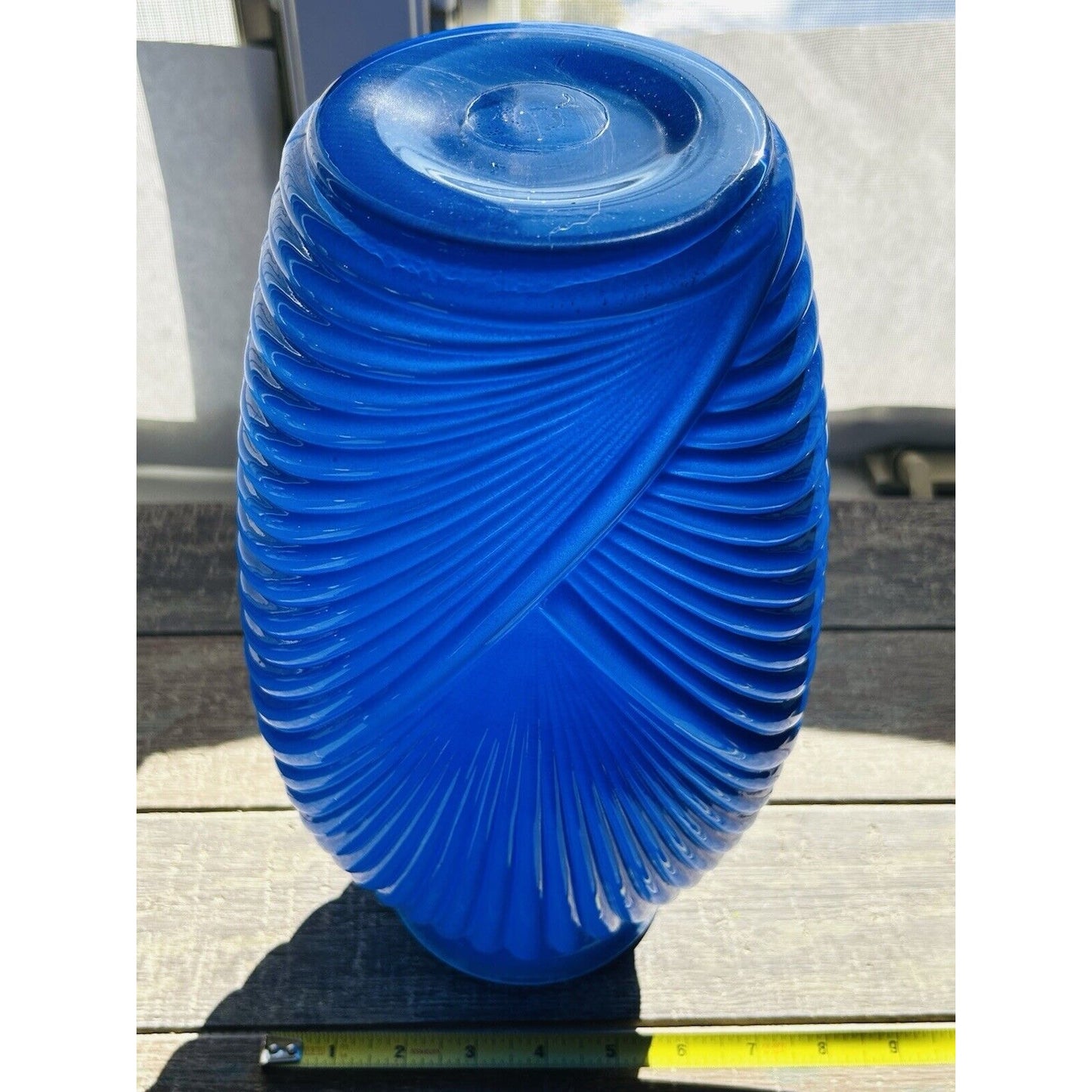 Art Deco Draped Ribbed Pleated Royal Cobalt Blue Glass Vase Vintage Iridescent