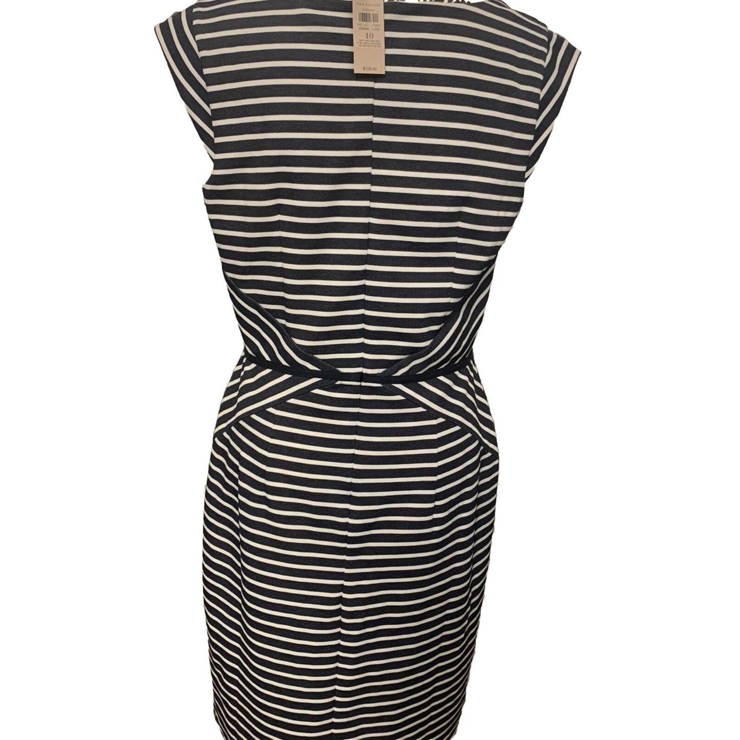 Ann Taylor NWT Dress Navy/White Stripe Sheath Square Neck Cap Sleeve Size 10