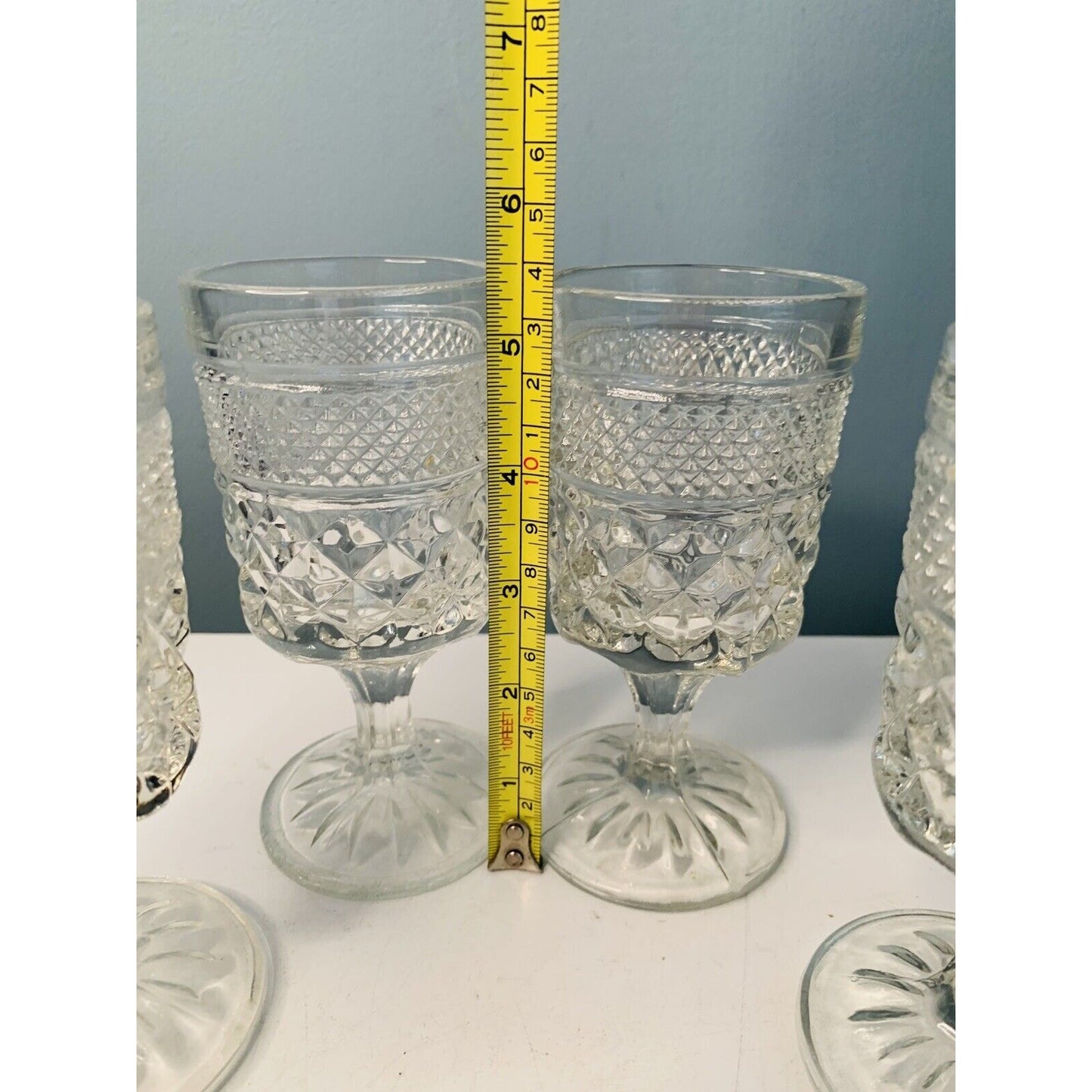 4 Anchor Hocking Wexford 5.5 oz Clear Rock Sharp Glasses Vintage Cut Glass 5.5”