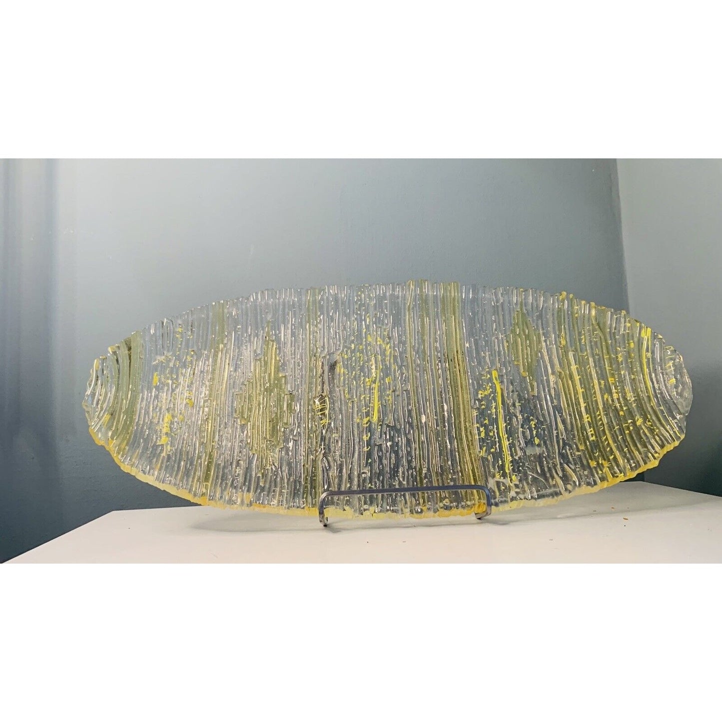 Large Art Textured Glass Yellow Platter Solid Heavy Plate Serving Tray Decor