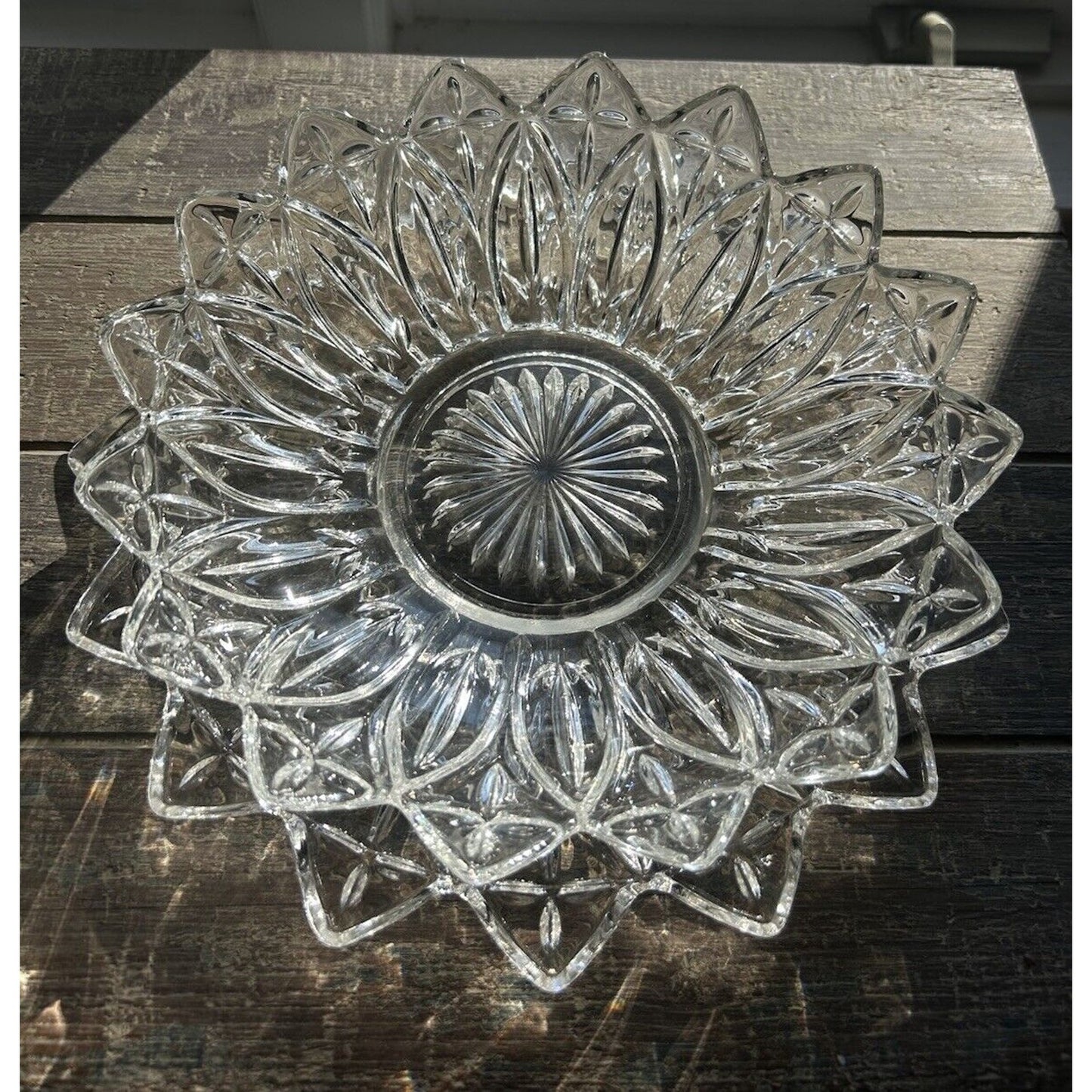 Vintage Federal Glass Petal Pattern Clear Glass Serving Bowl & Platter Flower